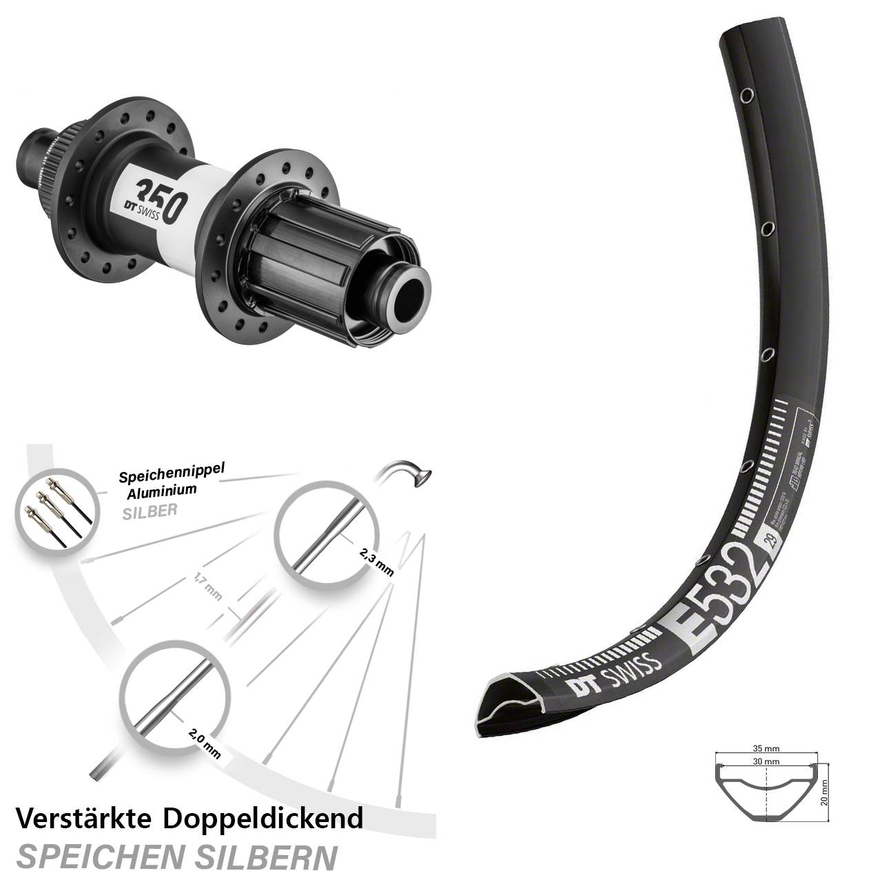 DT Swiss E 532-350 29 Zoll Centerlock Hinterrad 12x148 Boost 8-11 fach