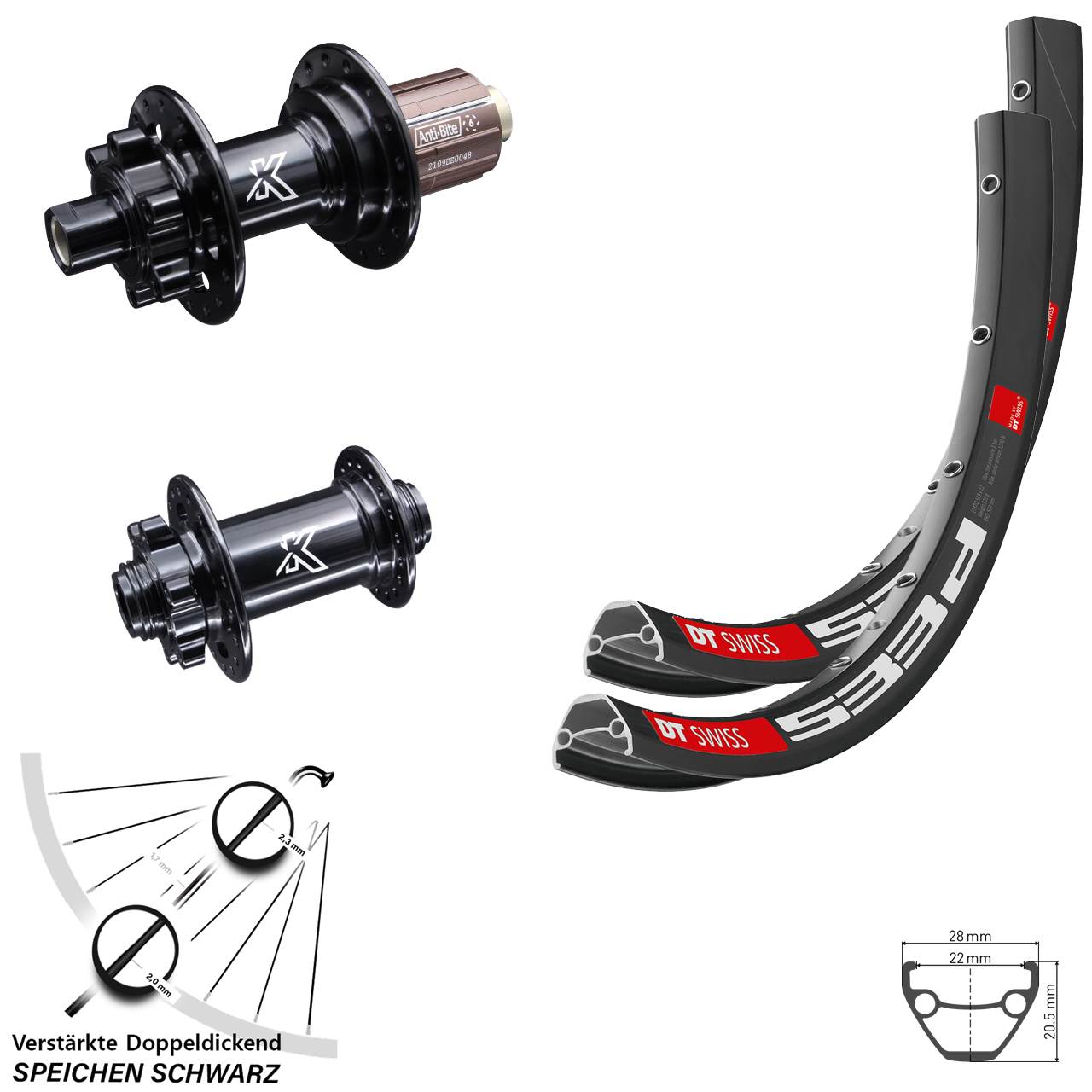 Laufradsatz 6-Loch 26 Zoll DT Swiss 533d KX-M 8-12 fach 15x100 12x142