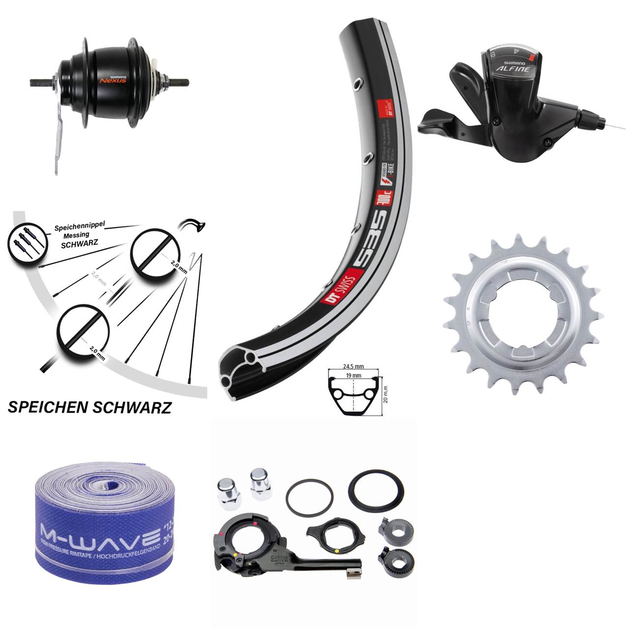 26 Zoll DT Swiss Hinterrad Shimano Nexus 8 Gang Rücktritt schwarz