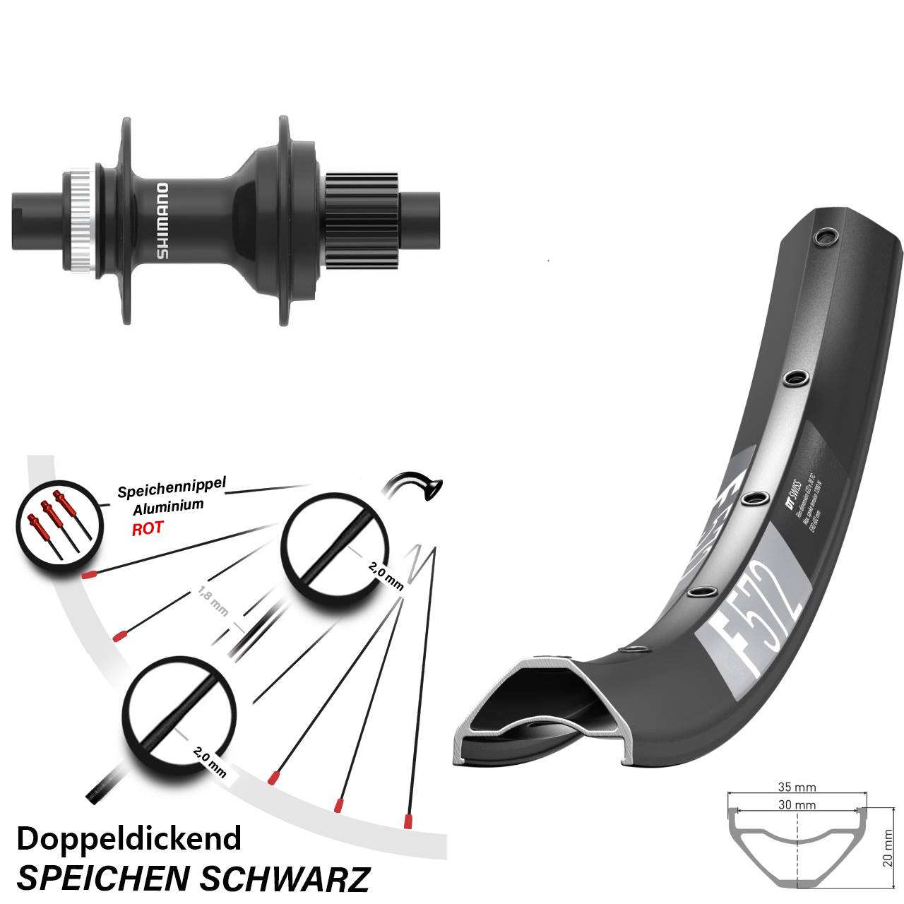 DT Swiss F 572 Shimano FH-MT410 29 Zoll Disc Laufrad 12x142 Micro Spline