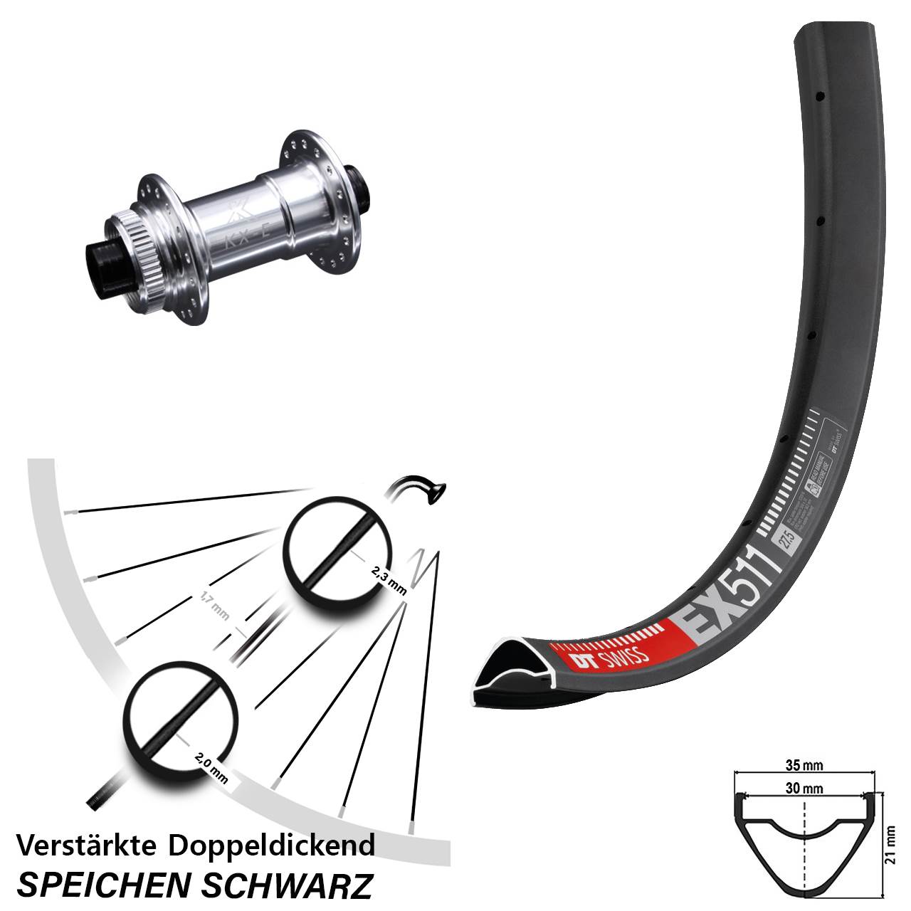 Vorderrad Centerlock 29 Zoll DT Swiss EX511 KX-E 4 Kugellager 15x100