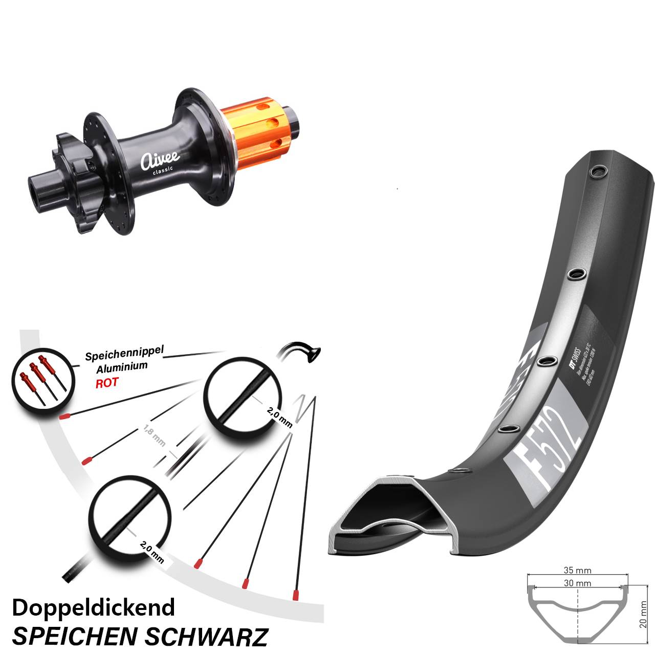 Hinterrad 6-Loch 27,5 Zoll DT Swiss F 572 Aivee Classic 8-12 fach 12x148 Boost