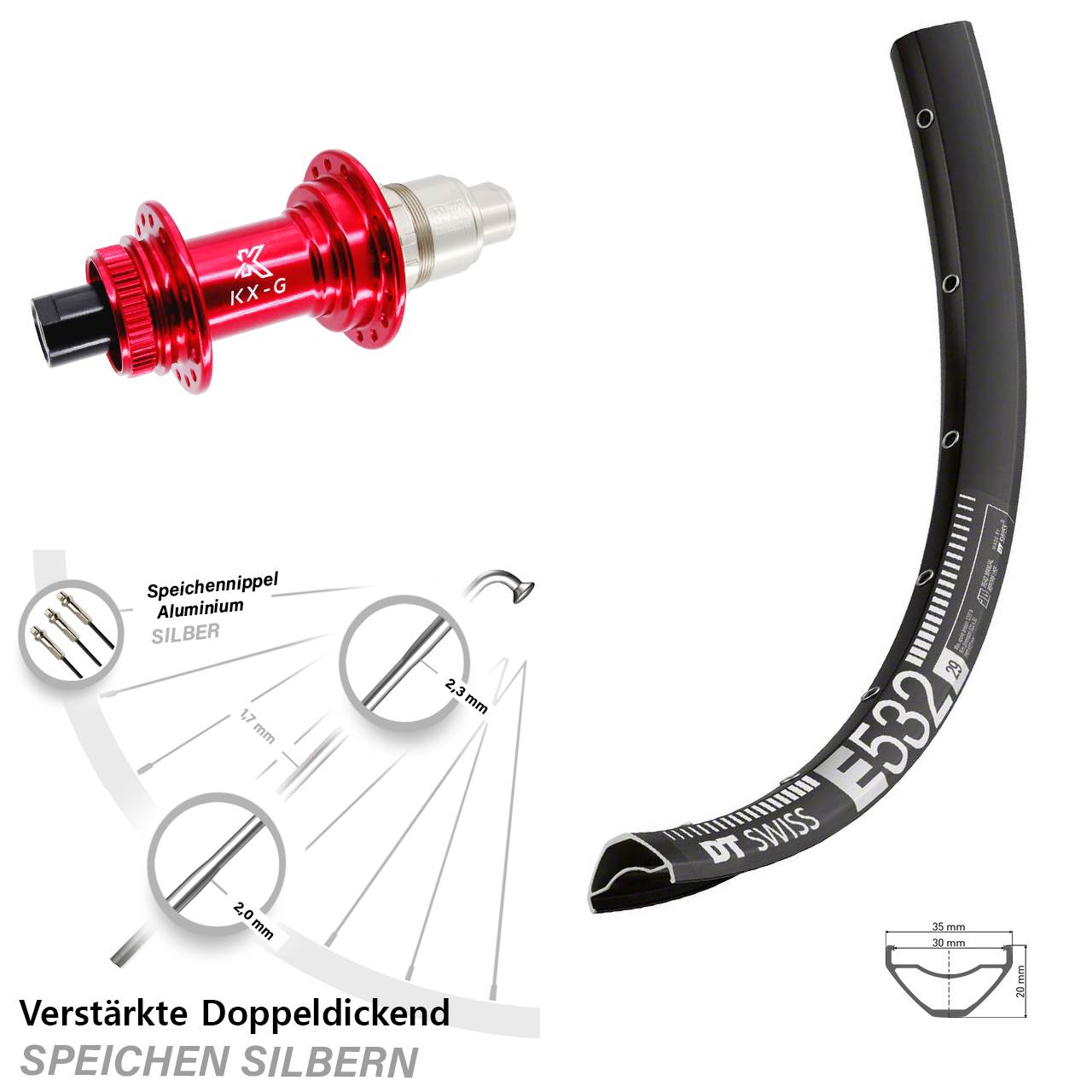 DT Swiss E 532 KX-G rot 29 Zoll Hinterrad Centerlock 12x142 SRAM XDR