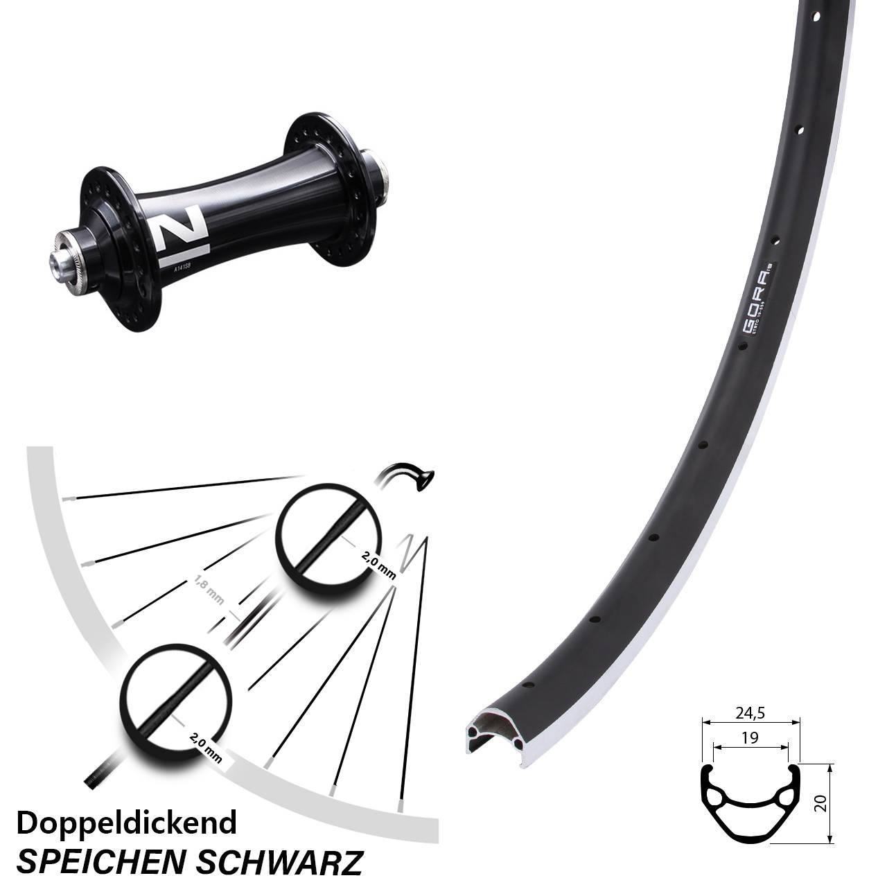 Vorderrad QR 26 Zoll Gora 19 Novatec A141SB
