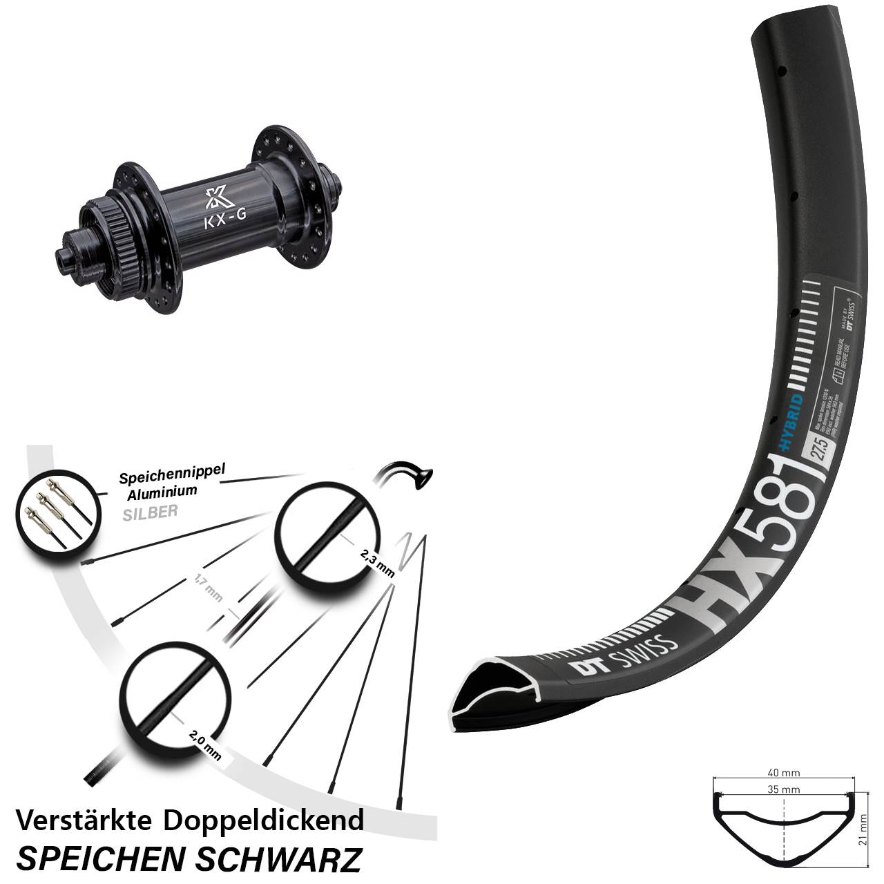 DT Swiss HX581 KX-G 27,5 Zoll Disc Vorderrad QR