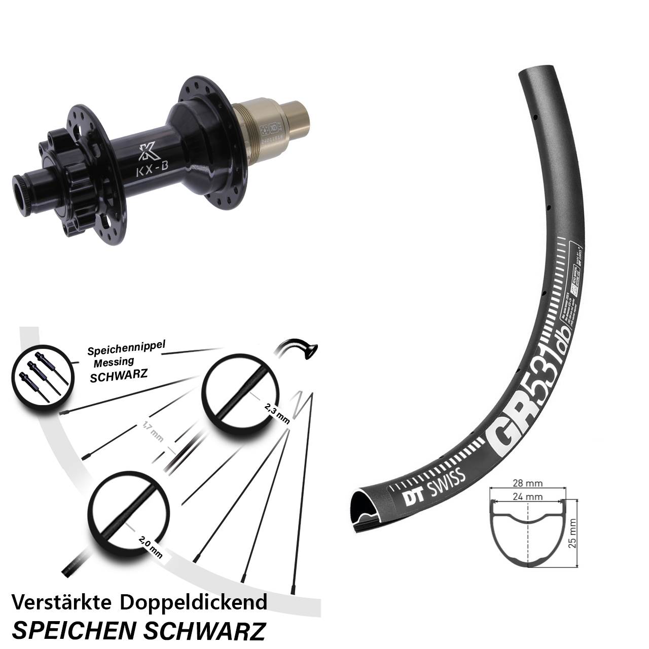 Hinterrad 6-Loch 12x148 27,5 Zoll DT Swiss GR531 KX-B SRAM XD