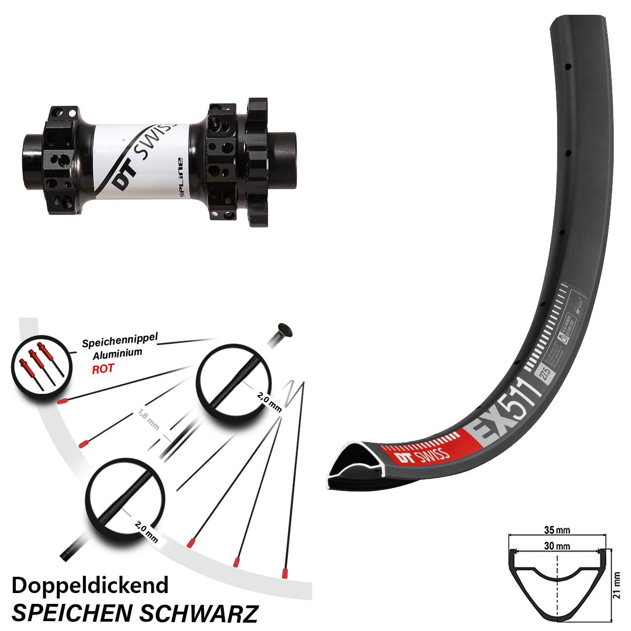 Disc-Vorderrad 27,5 Zoll DT Swiss EX 511 und X-1900