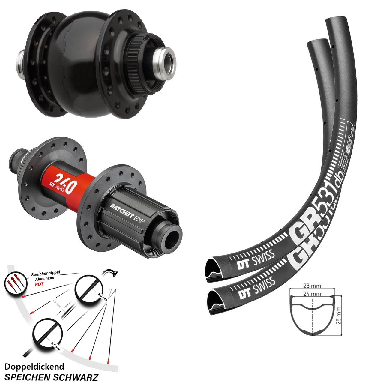 DT Swiss GR531-240 EXP Road SONdelux 28-29 Zoll Laufradsatz 12x100/142 8-12 fach HG