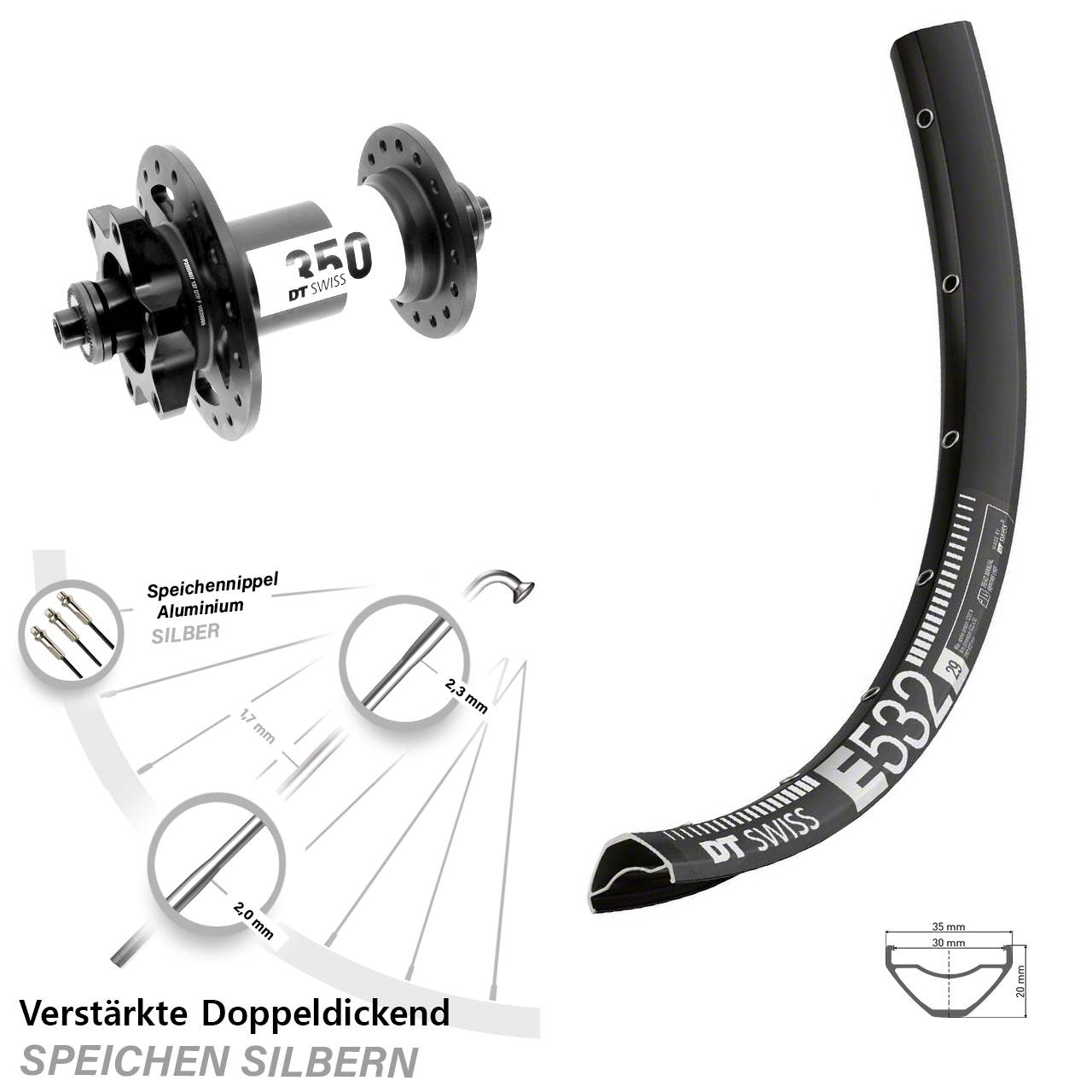 6-Loch Vorderrad QR 29 Zoll DT Swiss E 532-350