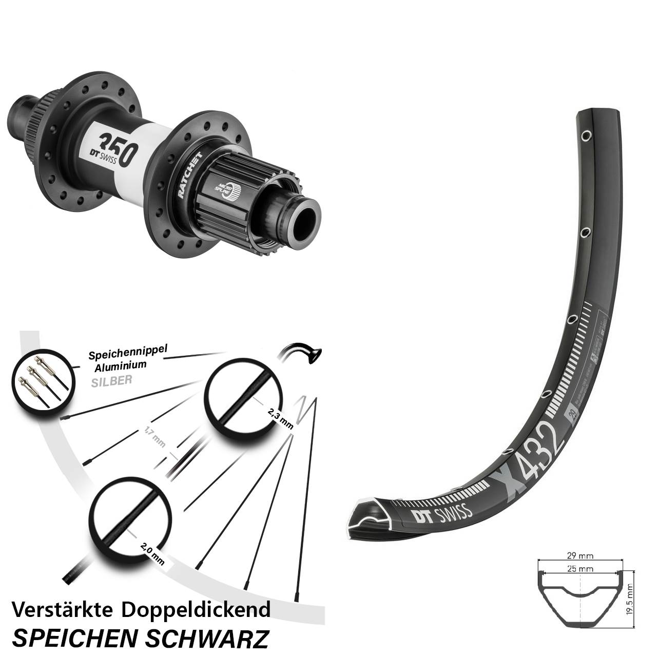 DT Swiss X432-350 29 Zoll Disc Laufrad 12x142 Shimano Micro Spline