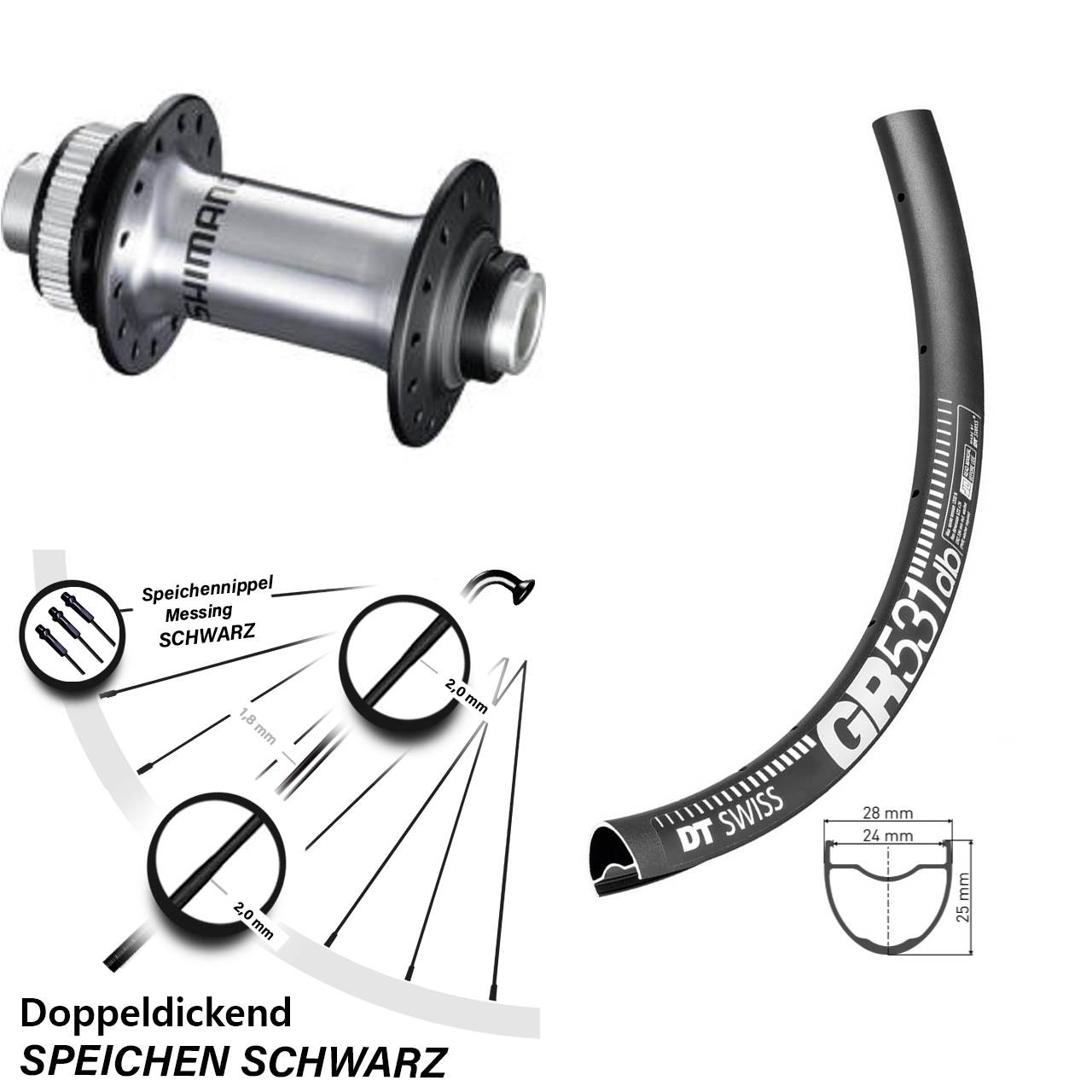 27,5 Zoll Vorderrad DT Swiss GR 531 DB Disc Gravel mit Shimano HB-RS770 Nabe
