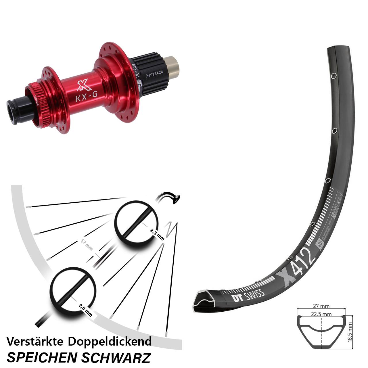 Disc Laufrad 29 Zoll DT Swiss X412 KX-G rot Micro Spline 12x142