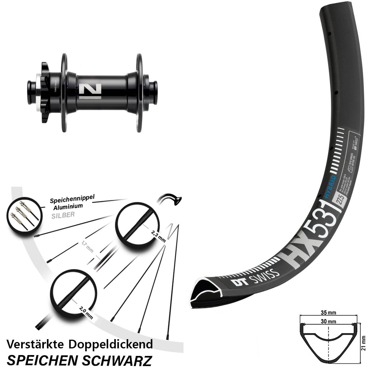 Boost 6-Loch Vorderrad 15x110 29 Zoll DT Swiss HX531 Novatec D041SB