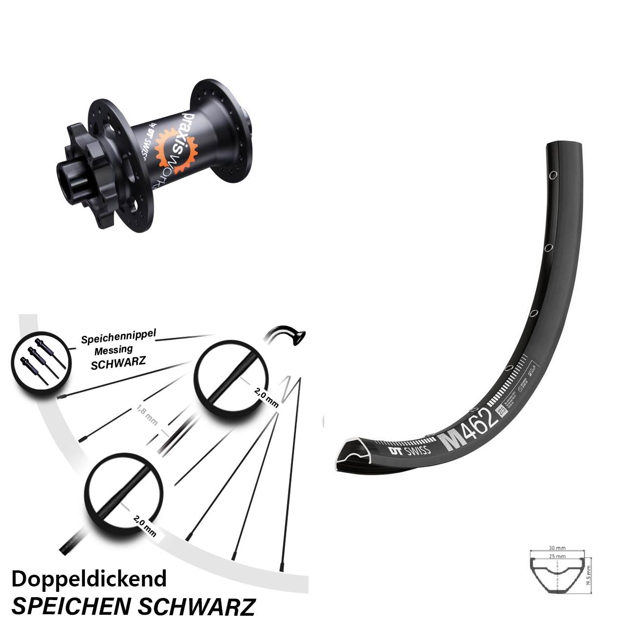 27,5 Zoll DT Swiss M462-350 Vorderrad 6-Loch 15x100