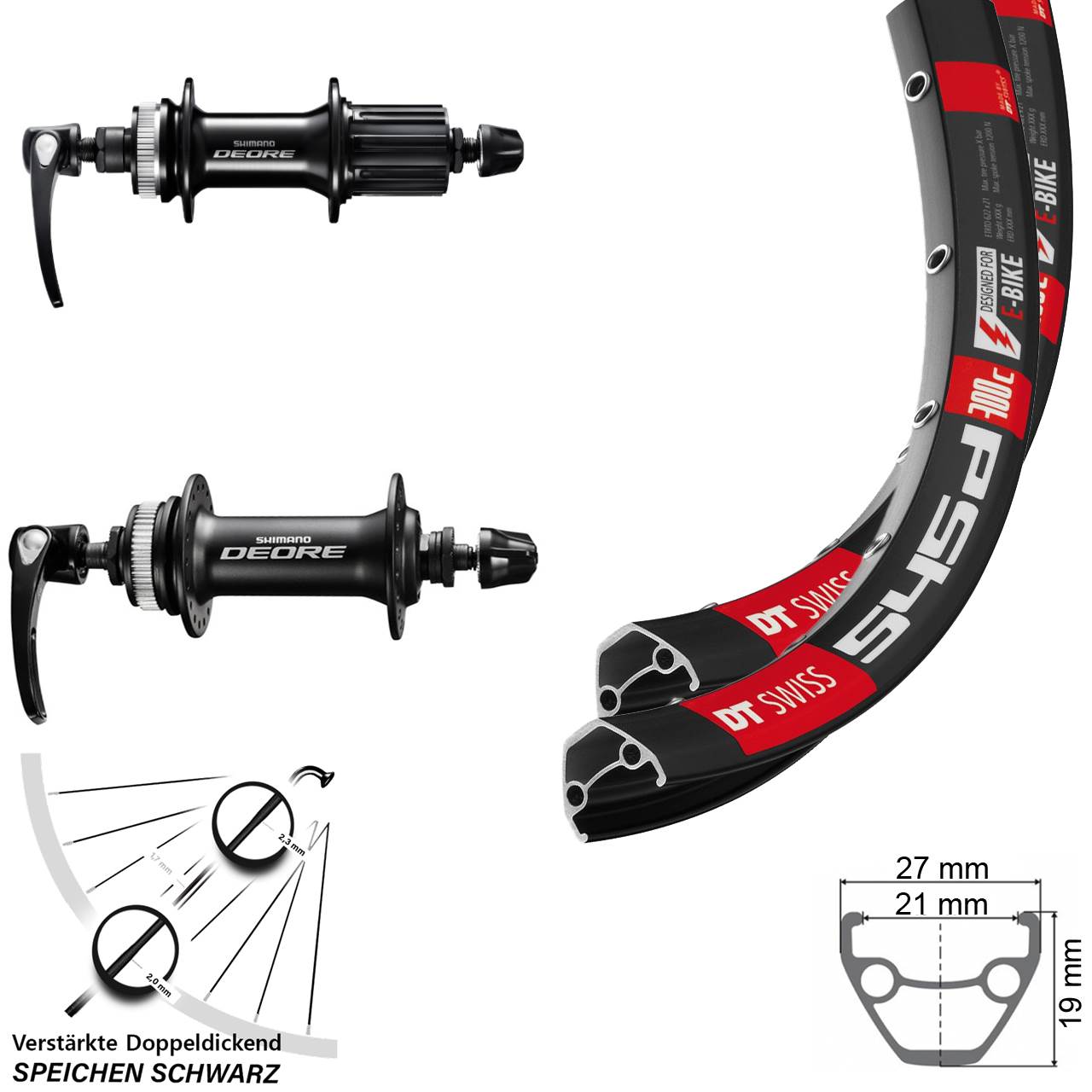 Disc Laufrad-Satz 28 Zoll DT Swiss 545 Shimano Deore 8-11 fach HG für Schnellspanner