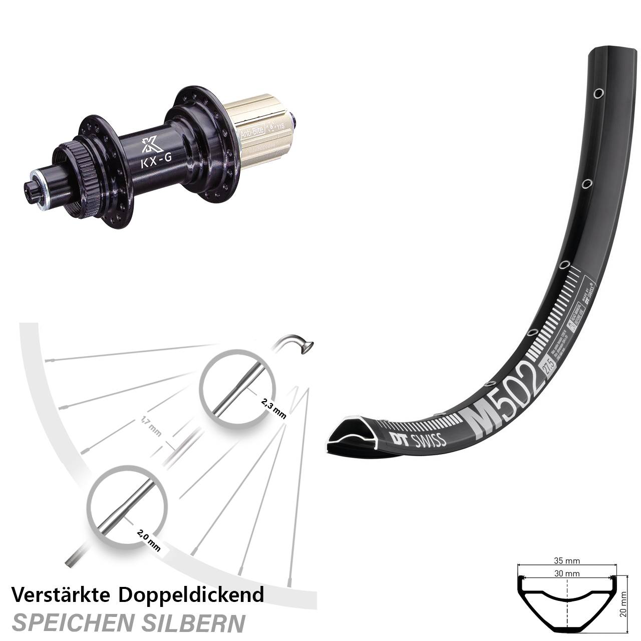 DT Swiss M 502 KX-G 29 Zoll Centerlock Hinterrad für Schnellspanner 8-12 fach HG