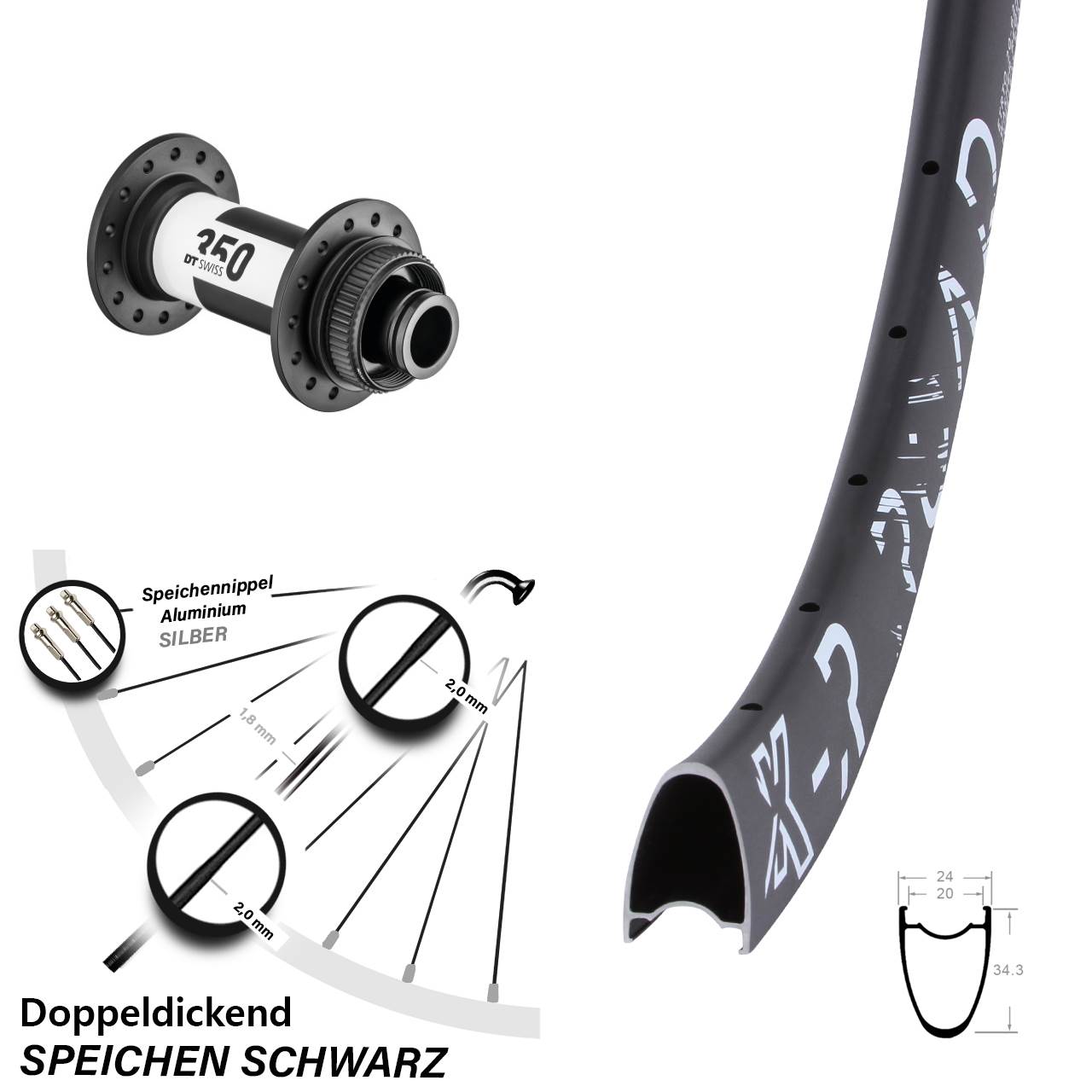 28 Zoll KX-R Road DT Swiss 350 Vorderrad Centerlock 15x100