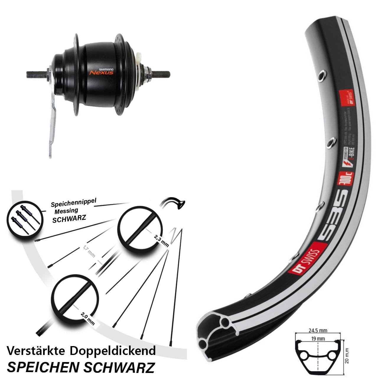 28 Zoll Hinterrad DT 535 Shimano Nexus 8 Gang mit Rücktrittbremse