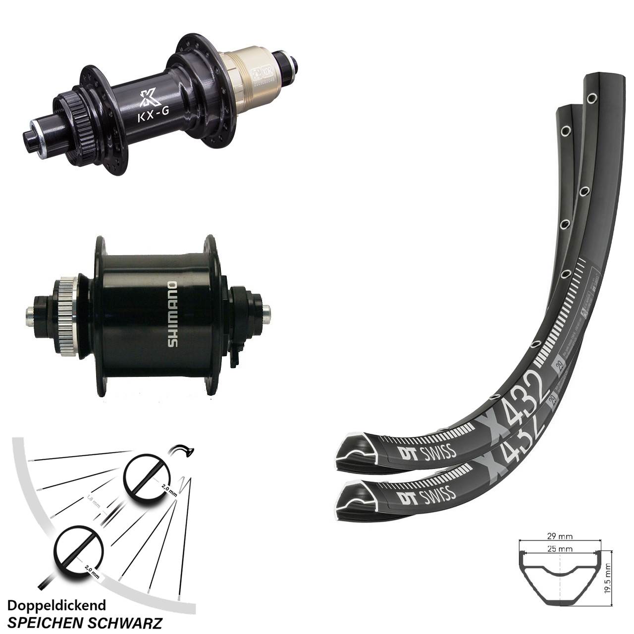 29 Zoll DT Swiss X 432 KX-G Shimano DH-UR700-3D Disc Laufradsatz QR SRAM XDR