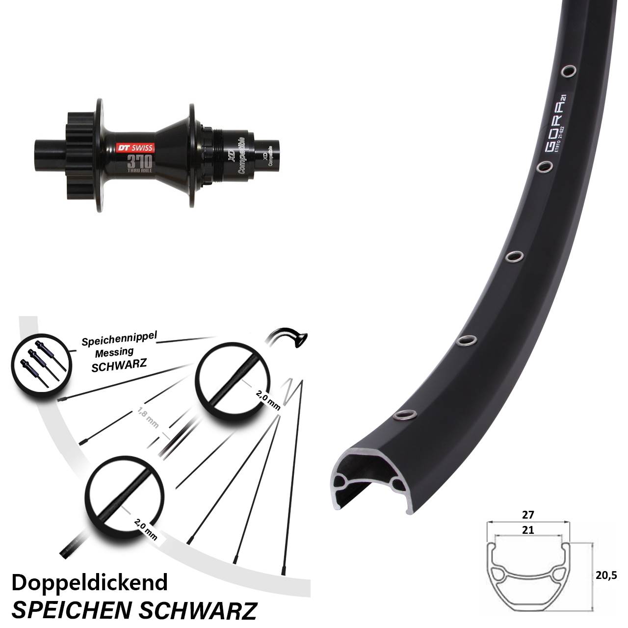 Hinterrad 6-Loch 28-29 Zoll Gora 21 DT Swiss 370 SRAM XD 12x142
