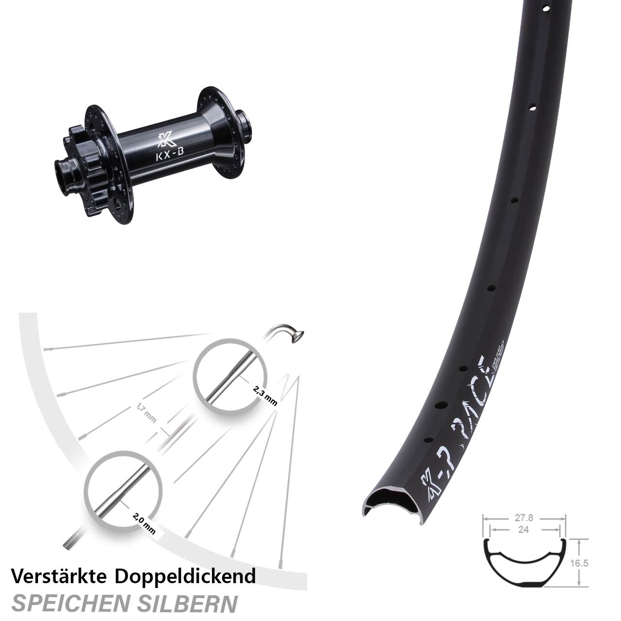 Boost Vorderrad KX-BR Race 29 Zoll 15x110 mm Steckachse MTB leicht 6-Loch Cross Country