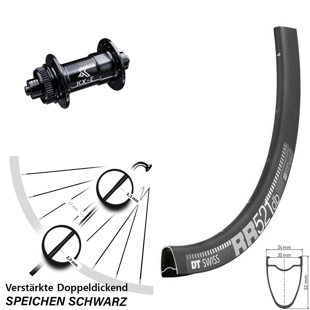 Vorderrad Centerlock für Schnellspanner 28 Zoll DT Swiss RR521 KX-E