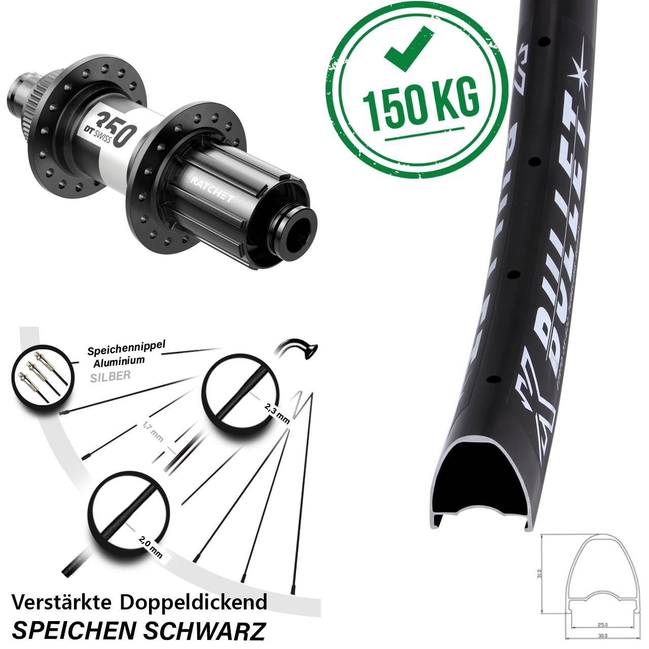 KX Bullet DT Swiss 350 Road 28-29 Zoll Hinterrad Centerlock 12x142 11-12 fach HG