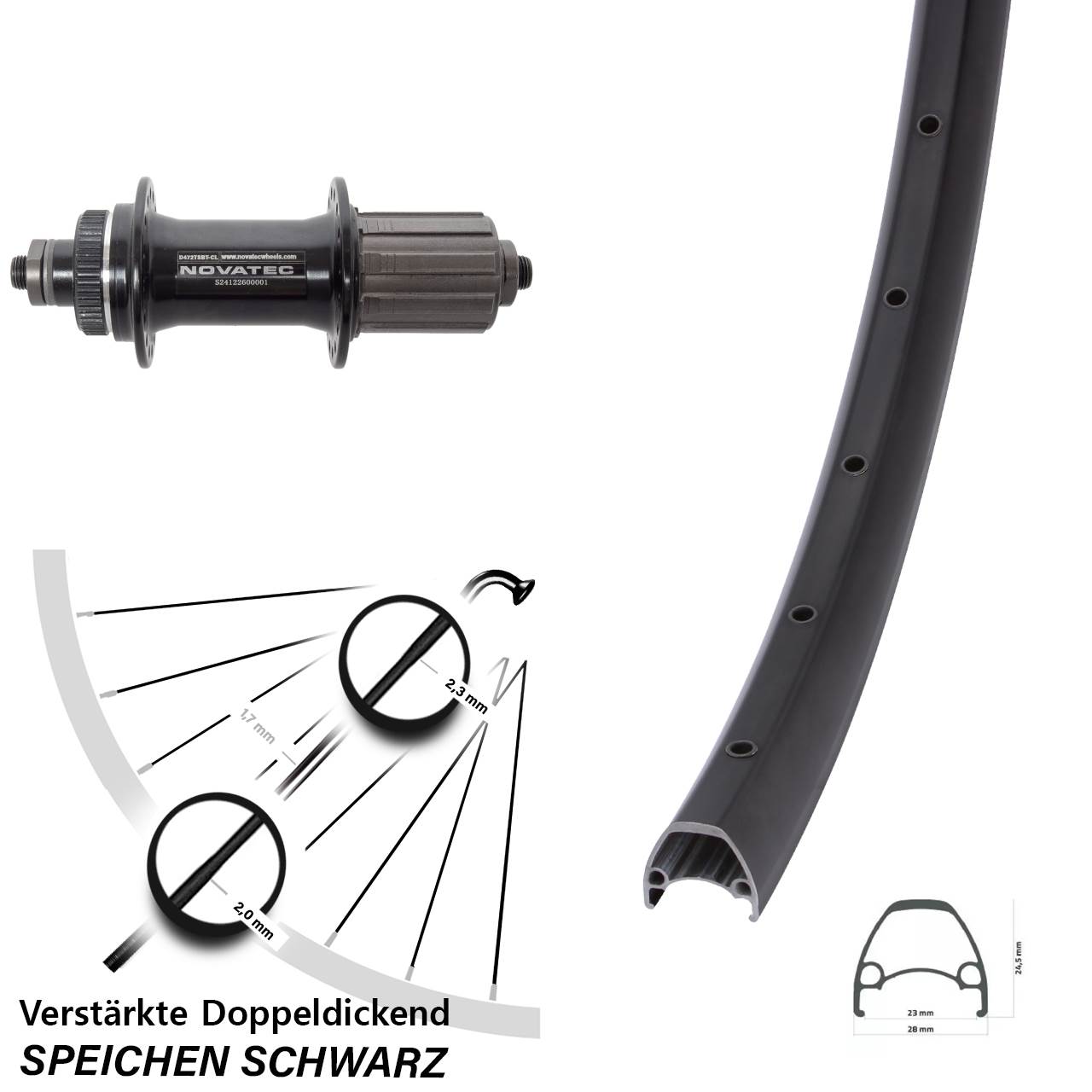 28-29 Zoll Ambrosio Sport Novatec D472 Centerlock Hinterrad QR 8-12 fach