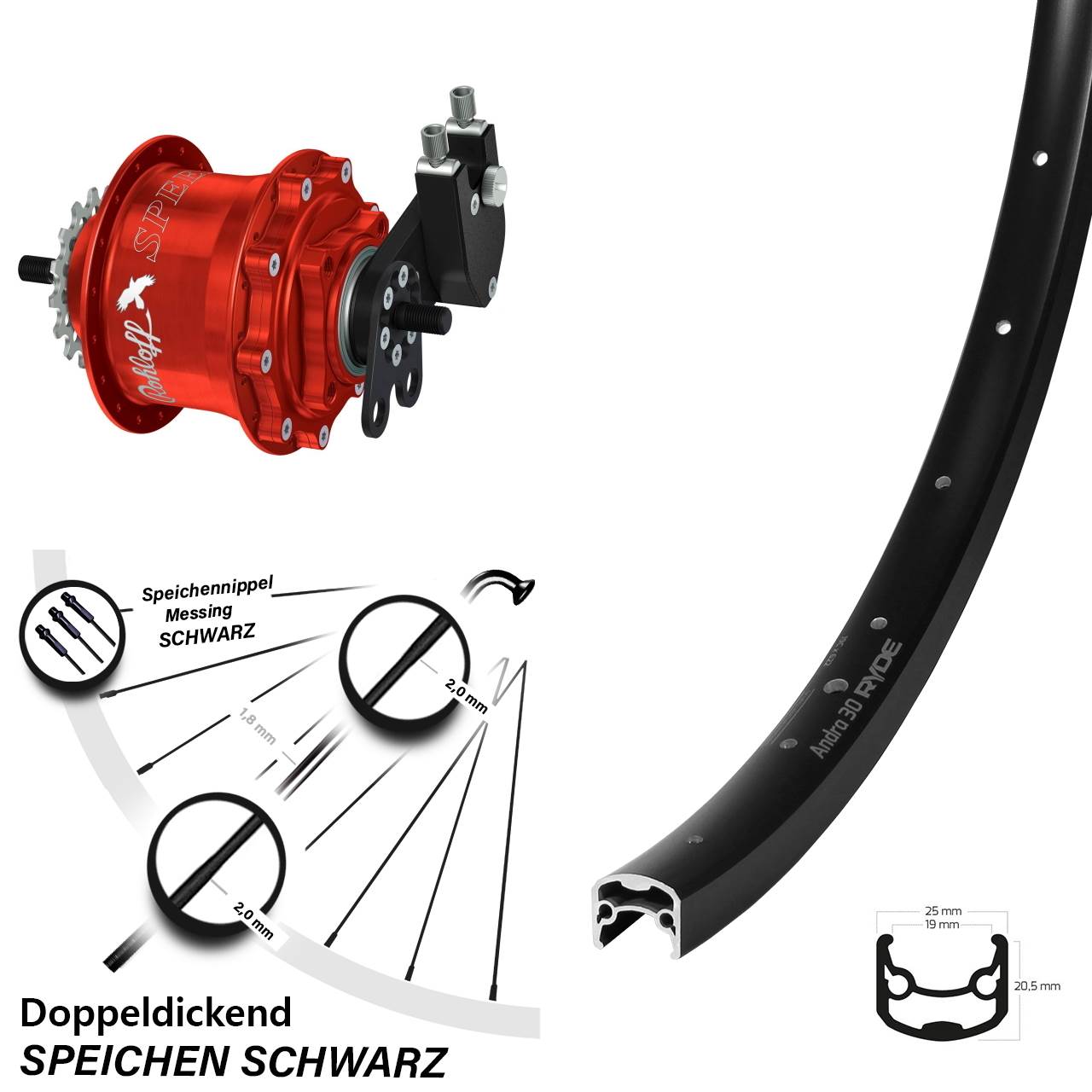 Disc Hinterrrad 29 Zoll Ryde Andra 30 Rohloff Speedhub TS DB rot