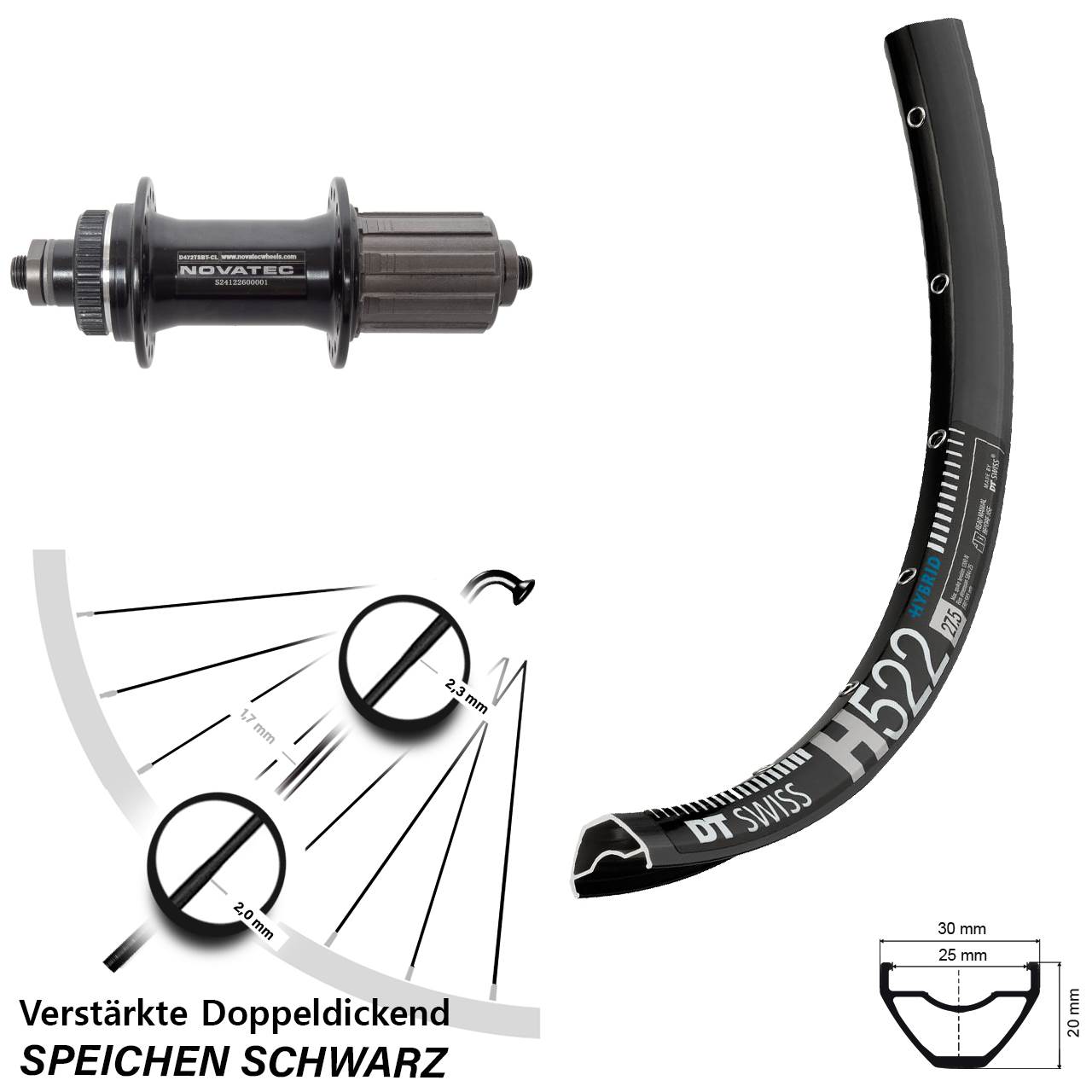 29 Zoll DT Swiss H522 Novatec D472 Hinterrad Centerlock QR 8-12 fach HG