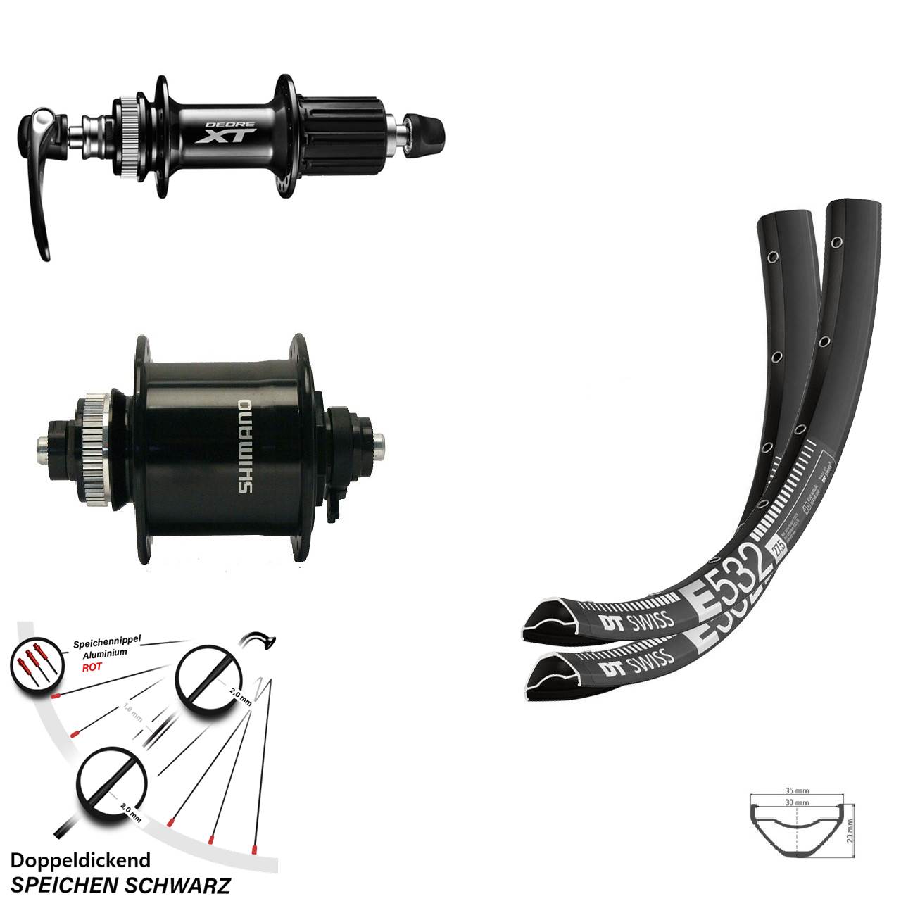 Laufradsatz Centerlock QR 27,5 Zoll DT Swiss E532 Shimano DH-UR700-3D XT 8-11 fach HG