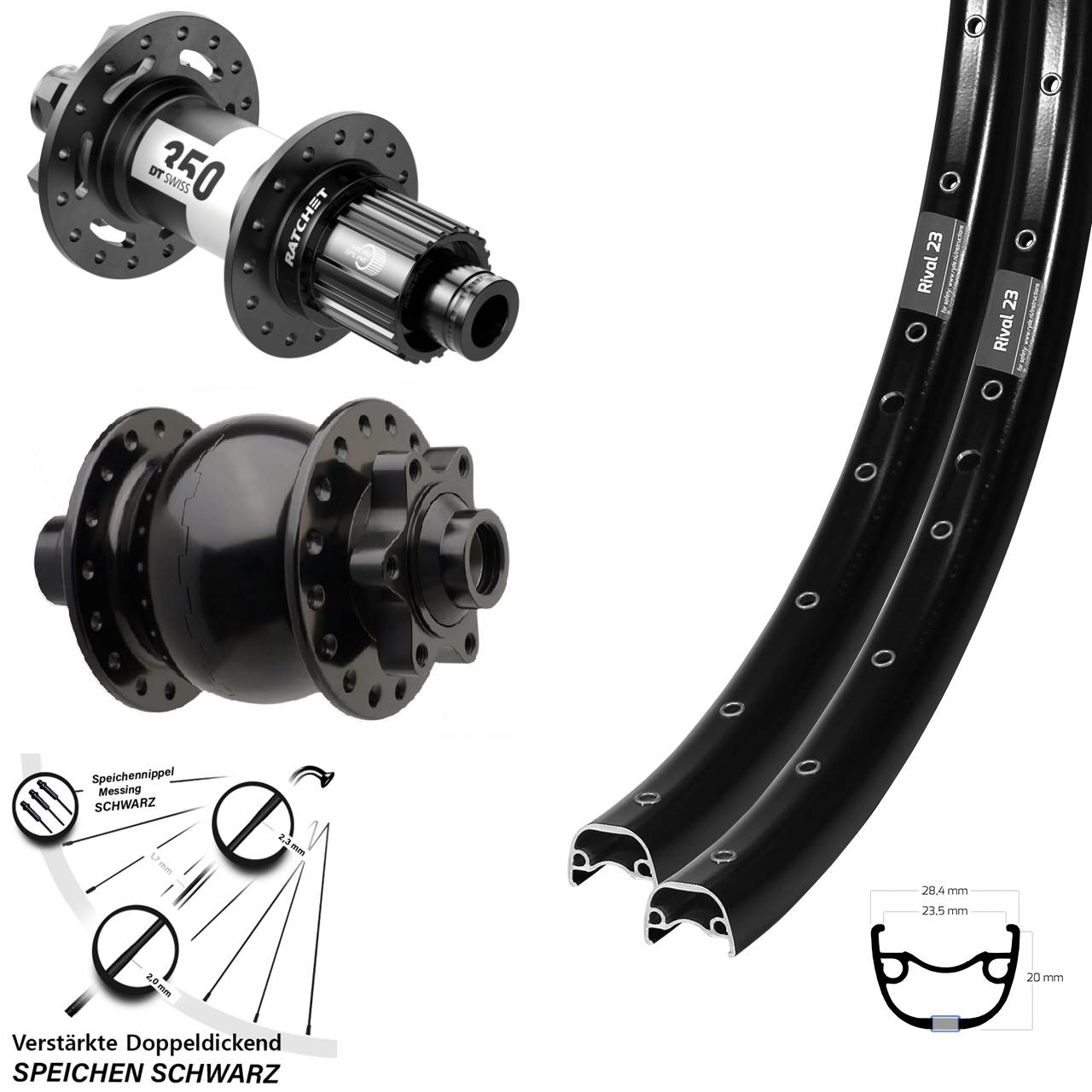 Disc Laufradsatz 27,5 Zoll Ryde Rival 23 DT Swiss 350 SON 28 Micro Spline Boost