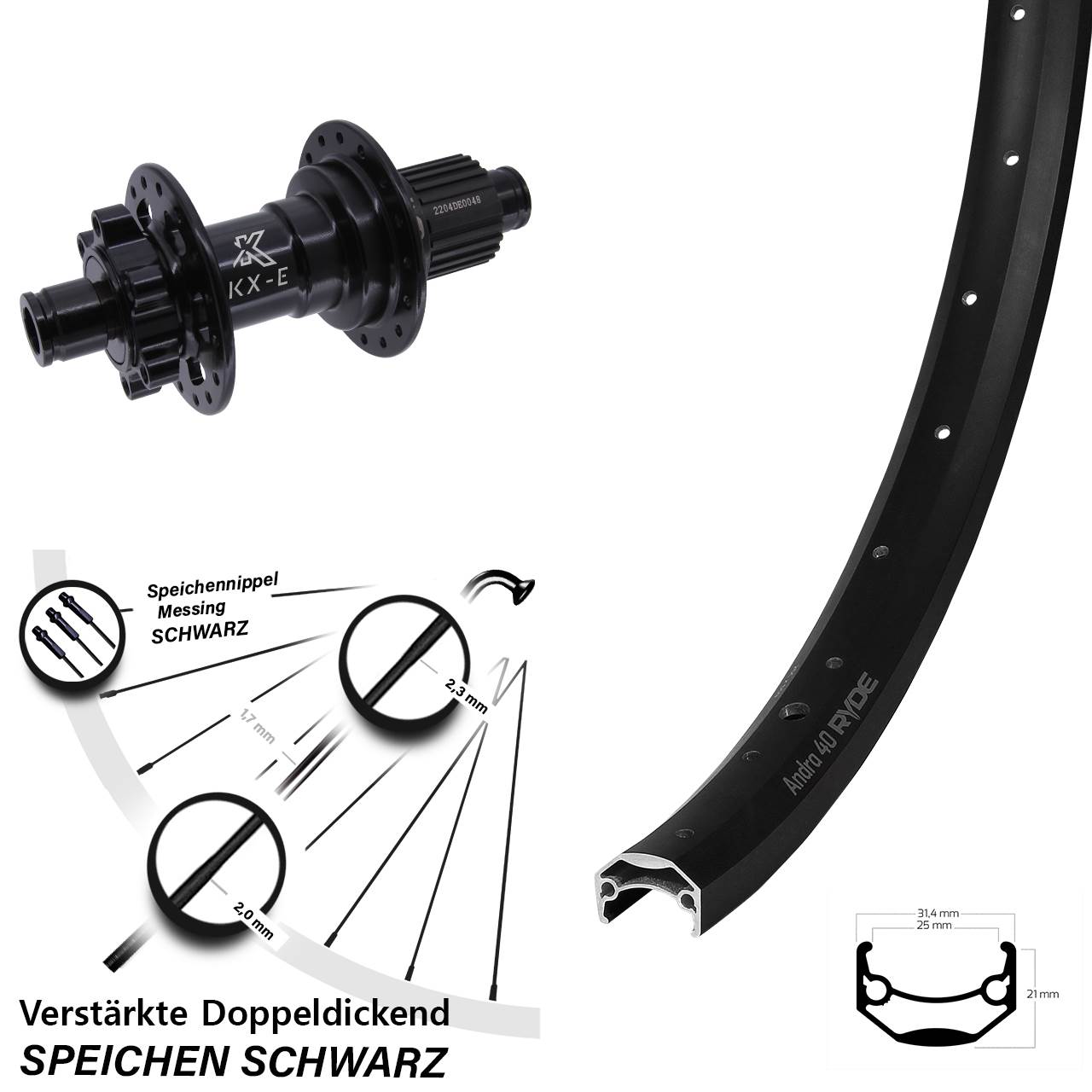 Ryde Andra 40 KX-E 650B Disc Laufrad 12x142 Micro Spline