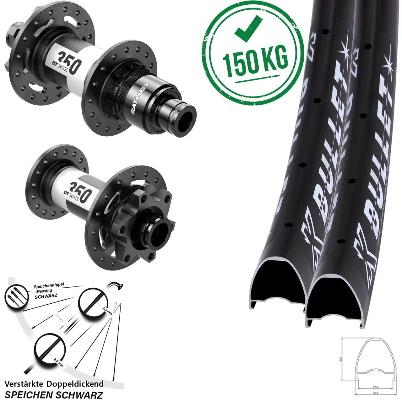 Laufradsatz 6-Loch 15x110 12x148 29 Zoll KX Bullet DT Swiss 350 SRAM XD