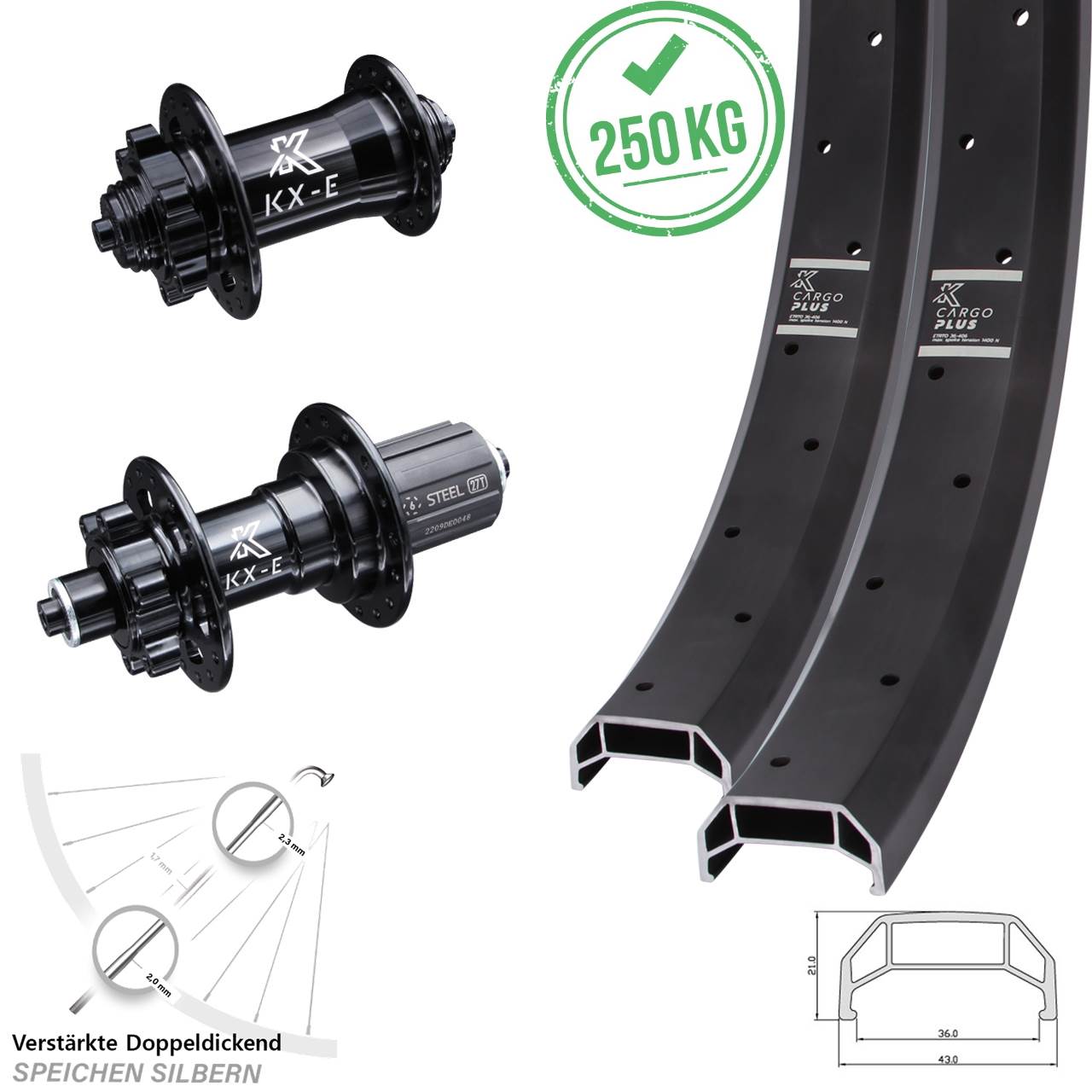 Laufradsatz 6-Loch 20 Zoll KX-E Cargo Plus Heavy Duty 8-12 fach für Schnellspanner