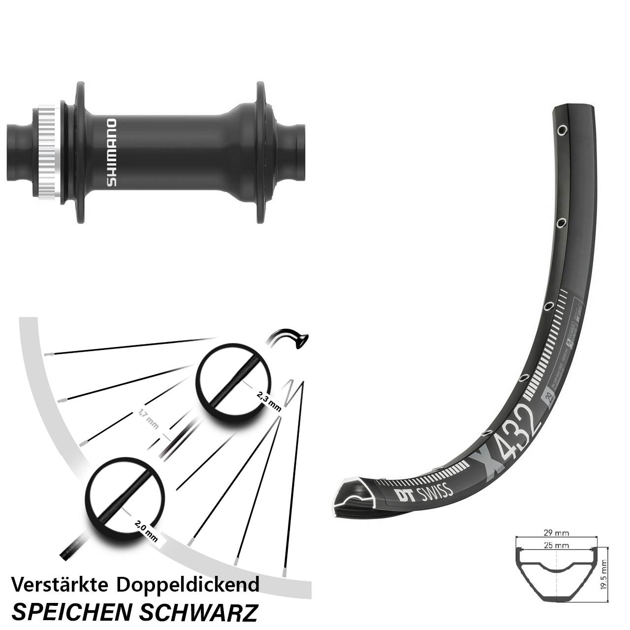 DT Swiss X 432 Shimano HB-MT410-B 29 Zoll Disc Laufrad 15x110 Boost