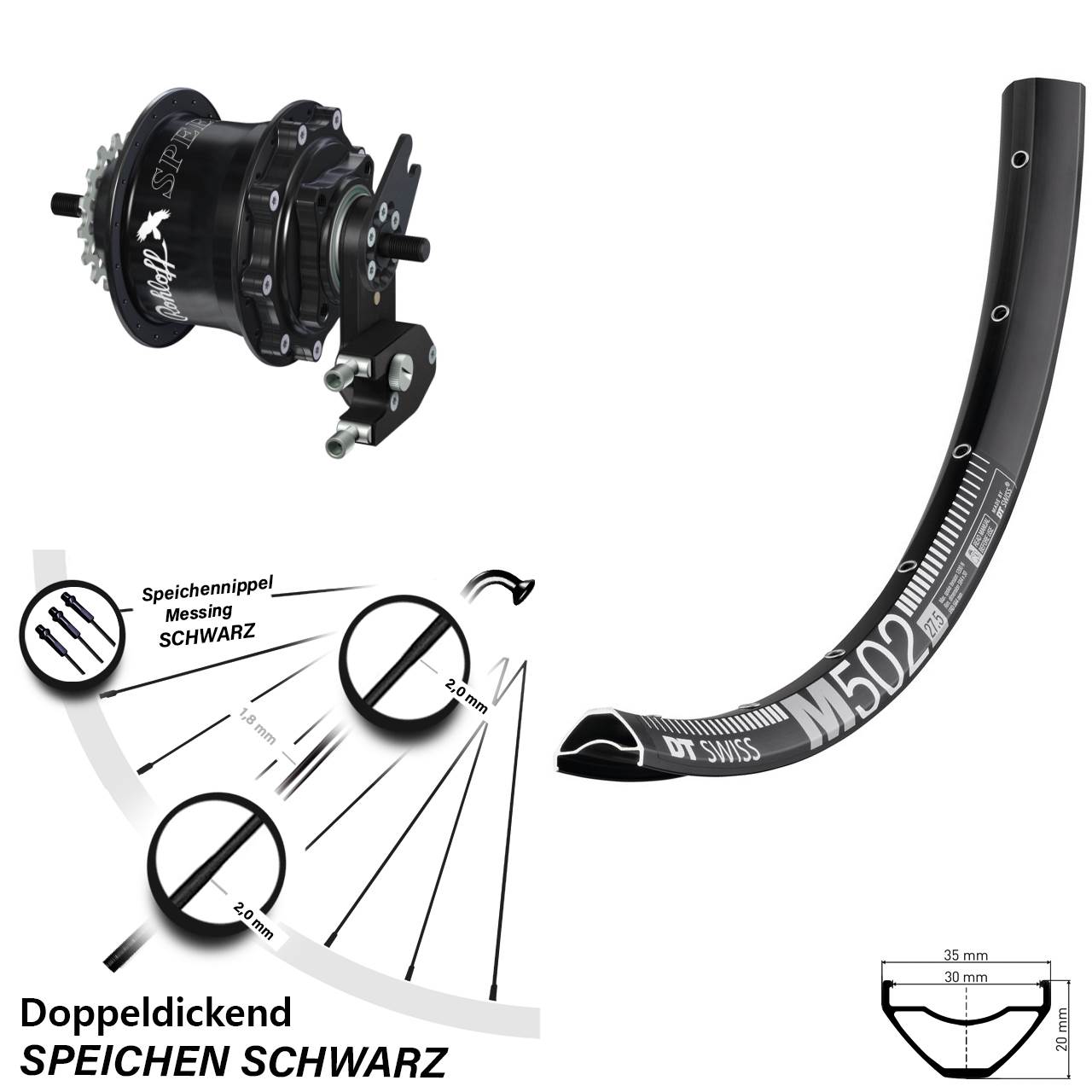 DT Swiss M502 Rohloff Speedhub 500/14 TS DB OEM2 29 Zoll Disc Hinterrrad schwarz