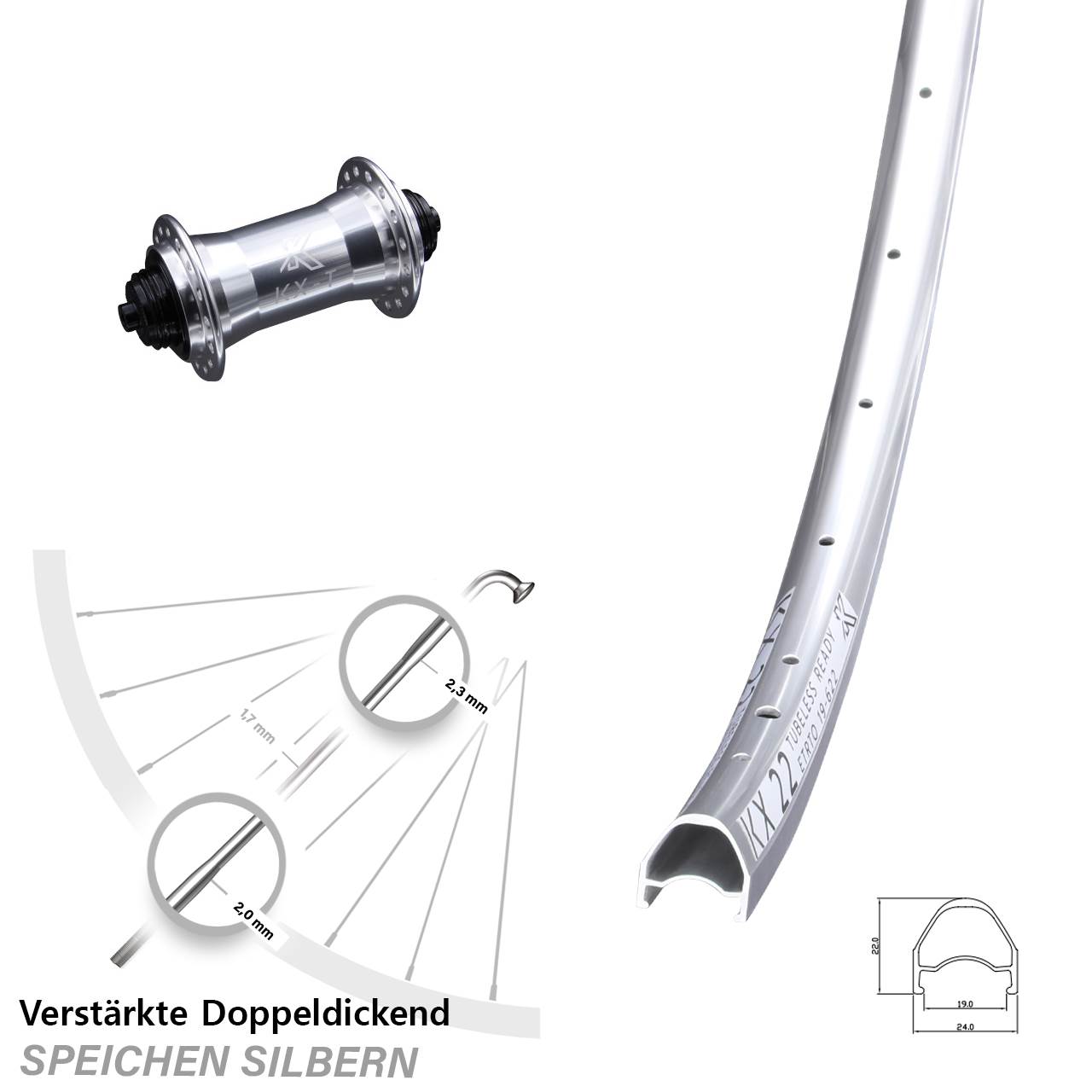 Vorderrad 28 Zoll KX-T 22 QR silbern