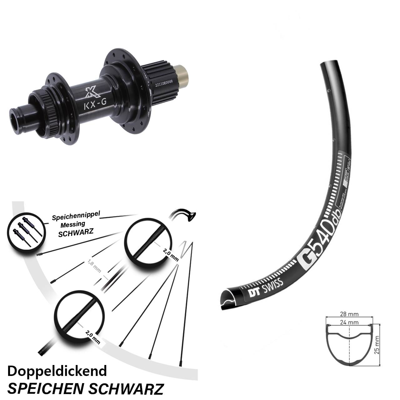 28 Zoll DT Swiss G 540 Hinterrad KX-G Micro Spline 12x142