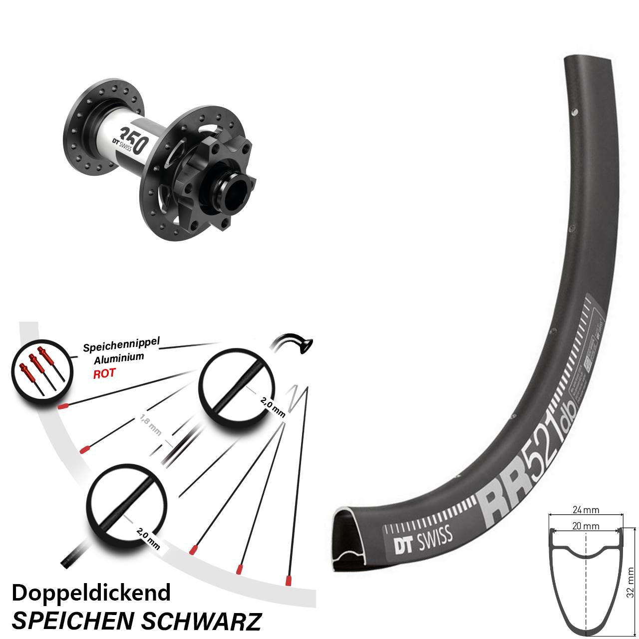 Laufrad 28 Zoll DT Swiss RR521 Disc-350 12x100 6-Loch