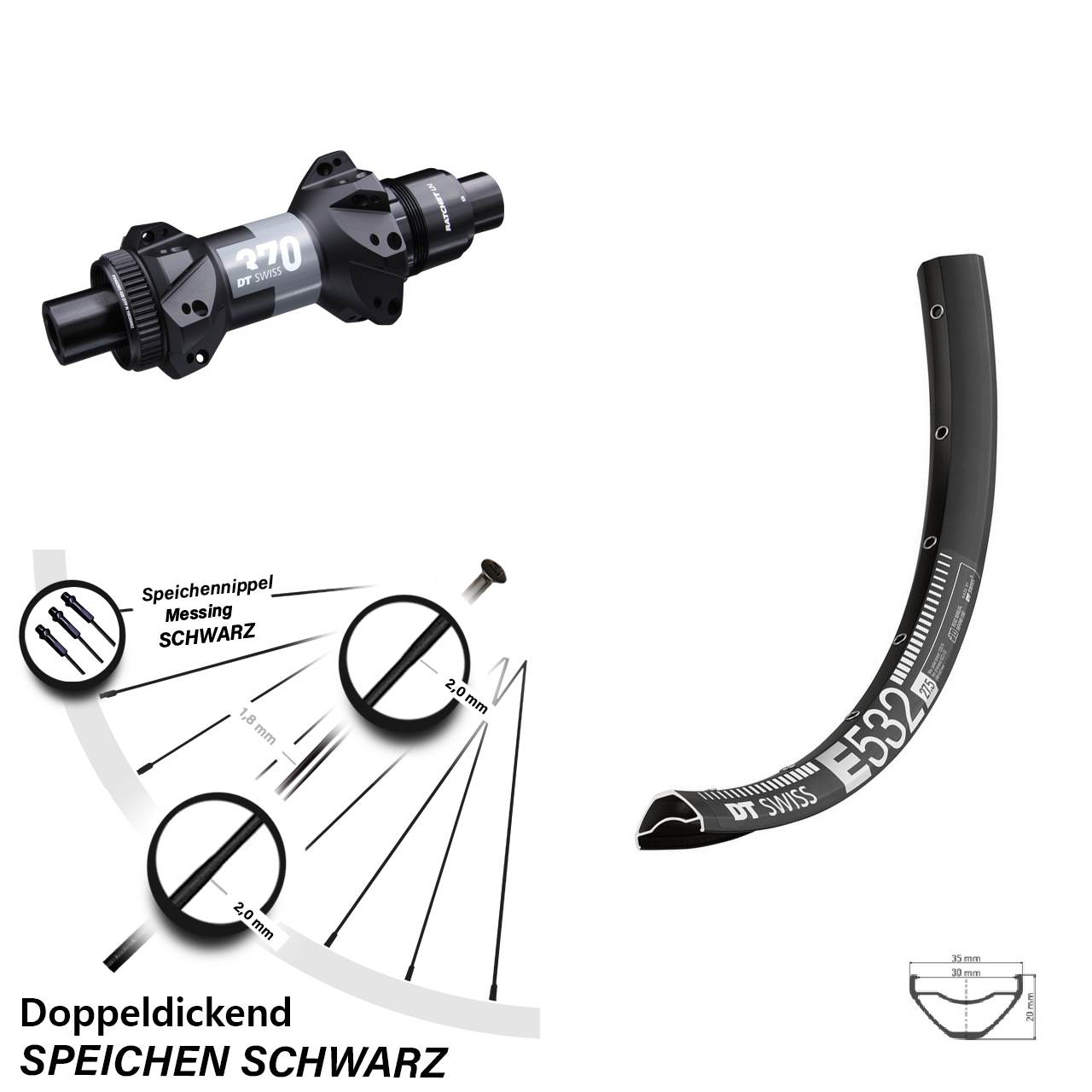 E 532 DT Swiss 370 Boost Straightpull Sram XD Hinterrad MTB 29 Zoll Enduro