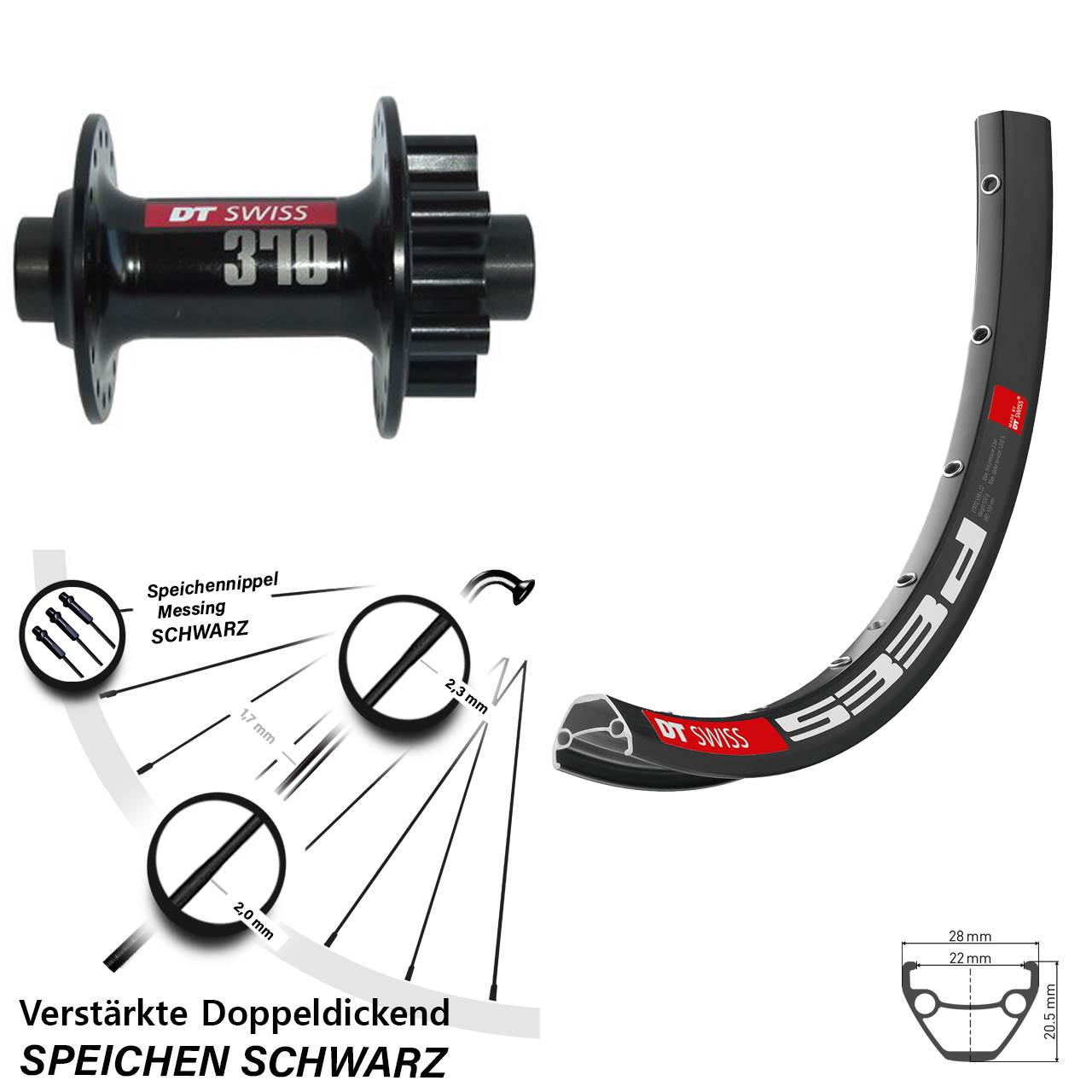 verstärkt 533d DT Swiss 370 27,5 Zoll Disc Laufrad 15x100