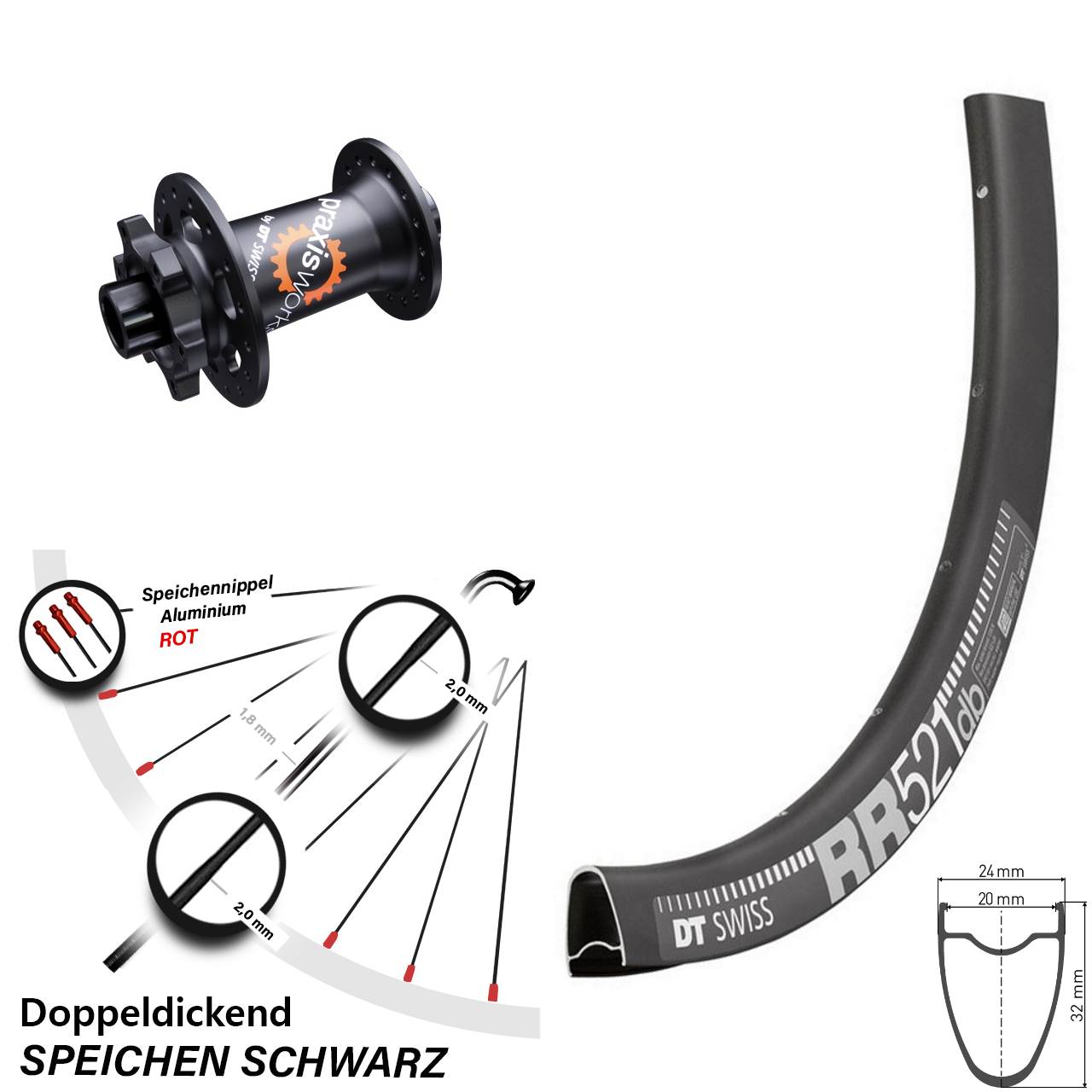 DT Swiss RR521-350 SL 28 Zoll Disc Laufrad 15x100