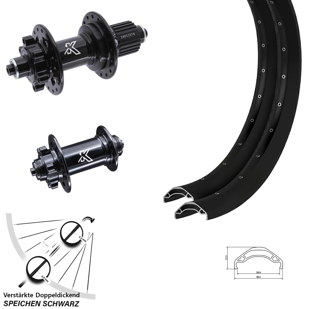 6-Loch Laufradsatz 29 Zoll Ryde Disc 35 KX-M Micro Spline für Schnellspanner
