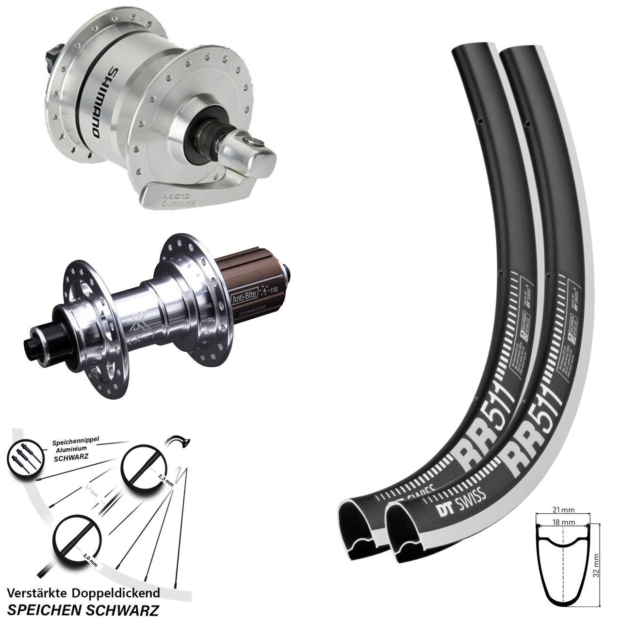 DT Swiss RR 511 KX-T Shimano DH-3N72 28 Zoll Laufrad-Satz für Schnellspanner 8-12 fach HG