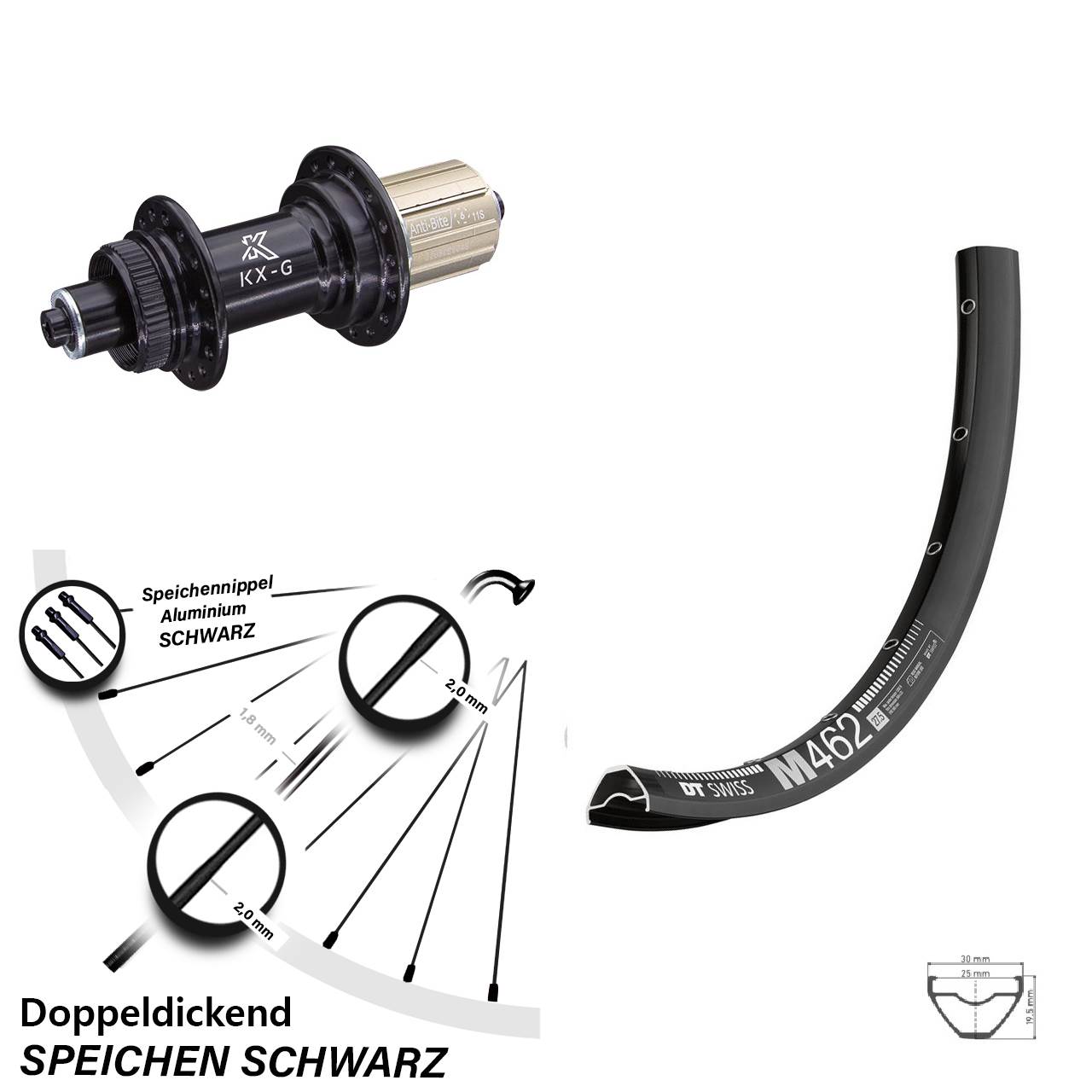 27,5 Zoll DT Swiss M 462 KX-G Disc Hinterrad für Schnellspanner 8-12 fach