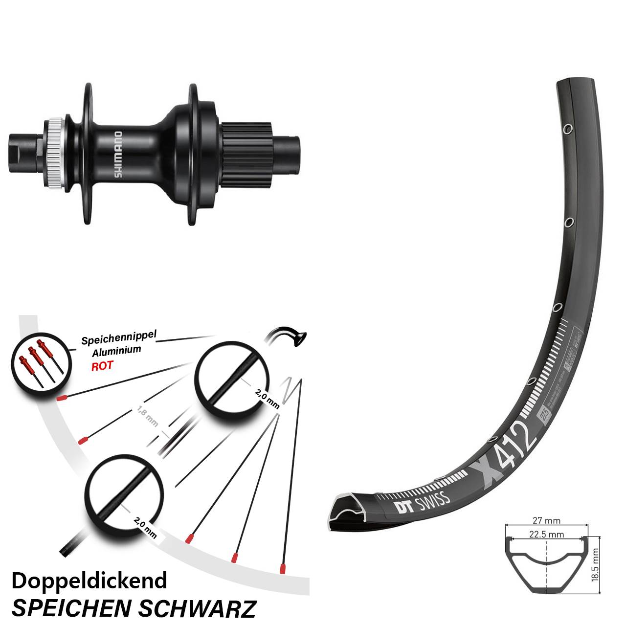 28 Zoll DT Swiss X 412 Shimano FH-MT510 Centerlock Hinterrad 12x142 Micro Spline