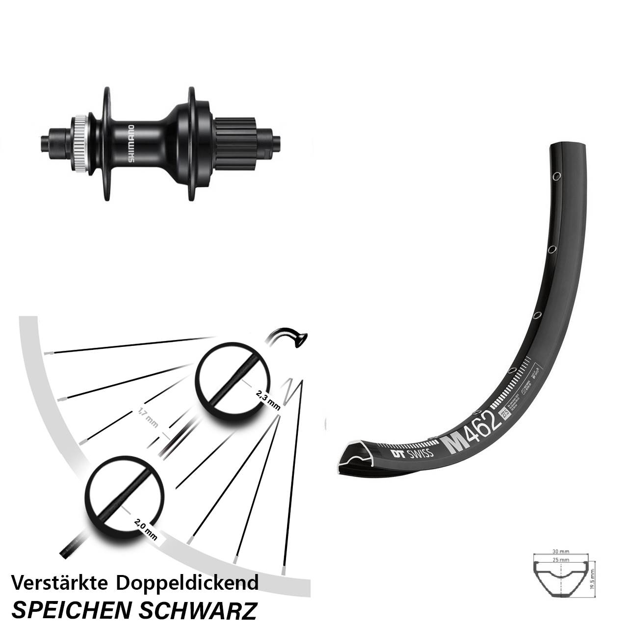 DT Swiss M 462 Shimano FH-MT500 27,5 Zoll Centerlock Hinterrad QR Micro Spline