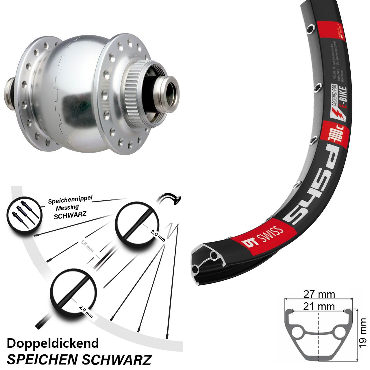 Disc Vorderrad mit Nabendynamo 12x100 DT Swiss 545 SON 28 Zoll