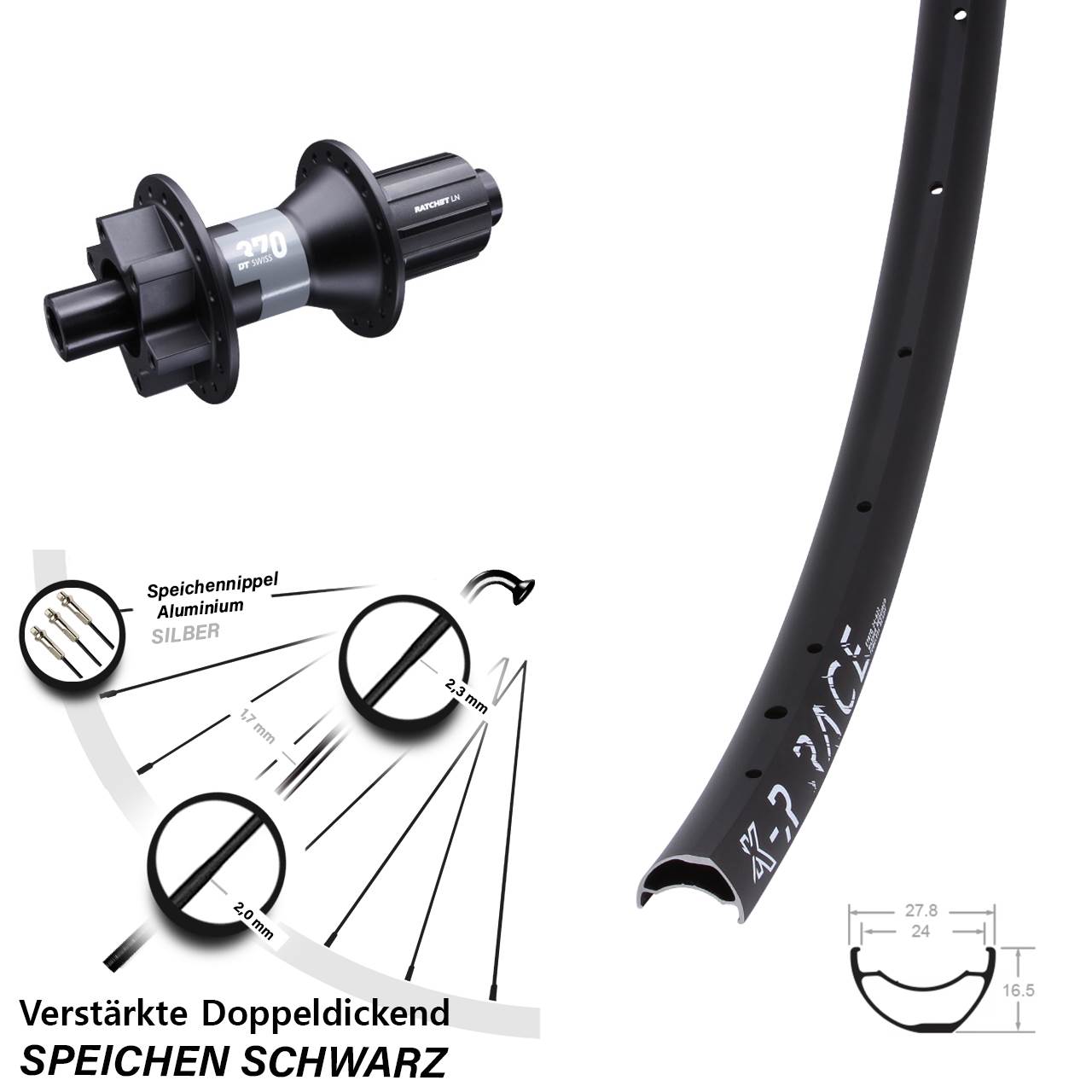 28 Zoll KX-R Race DT Swiss 370 Disc Laufrad 12x142 8-11 fach HG